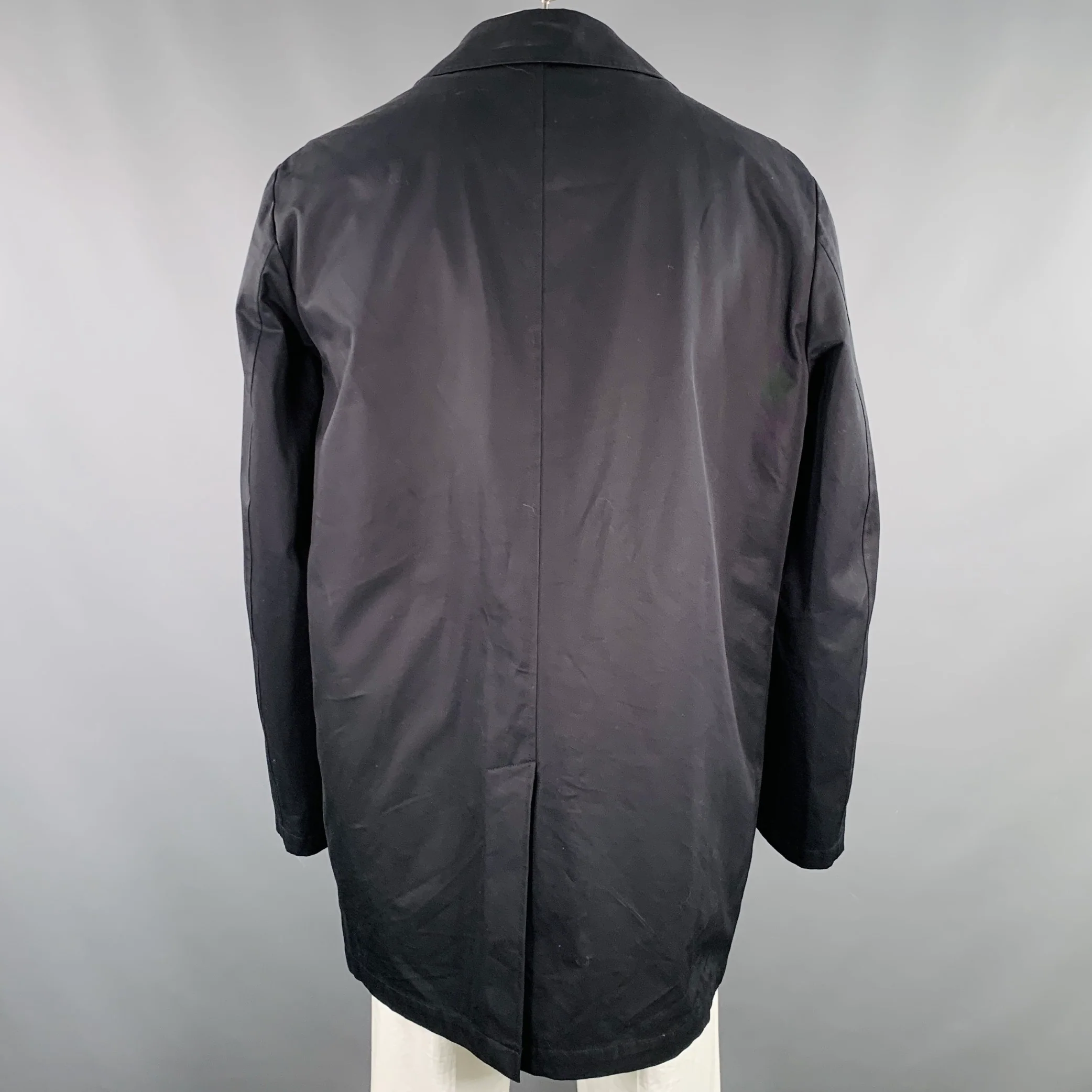 BARNEYS NEW YORK Size 46 Black Cotton Hidden Buttons Trench Coat - Image 4