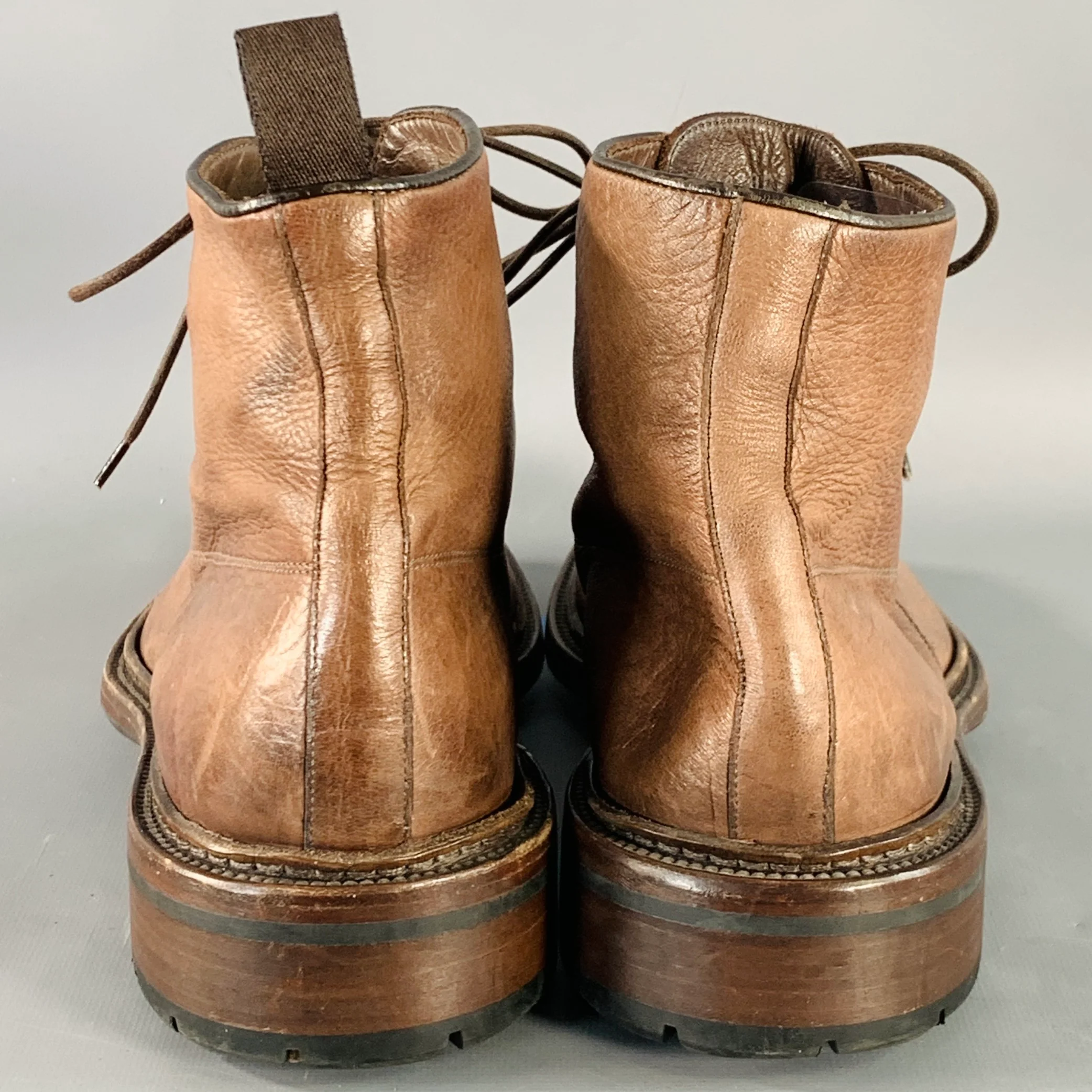 BARNEY'S NEW YORK Size 9 Brown Leather Lace-Up Boots - Image 3