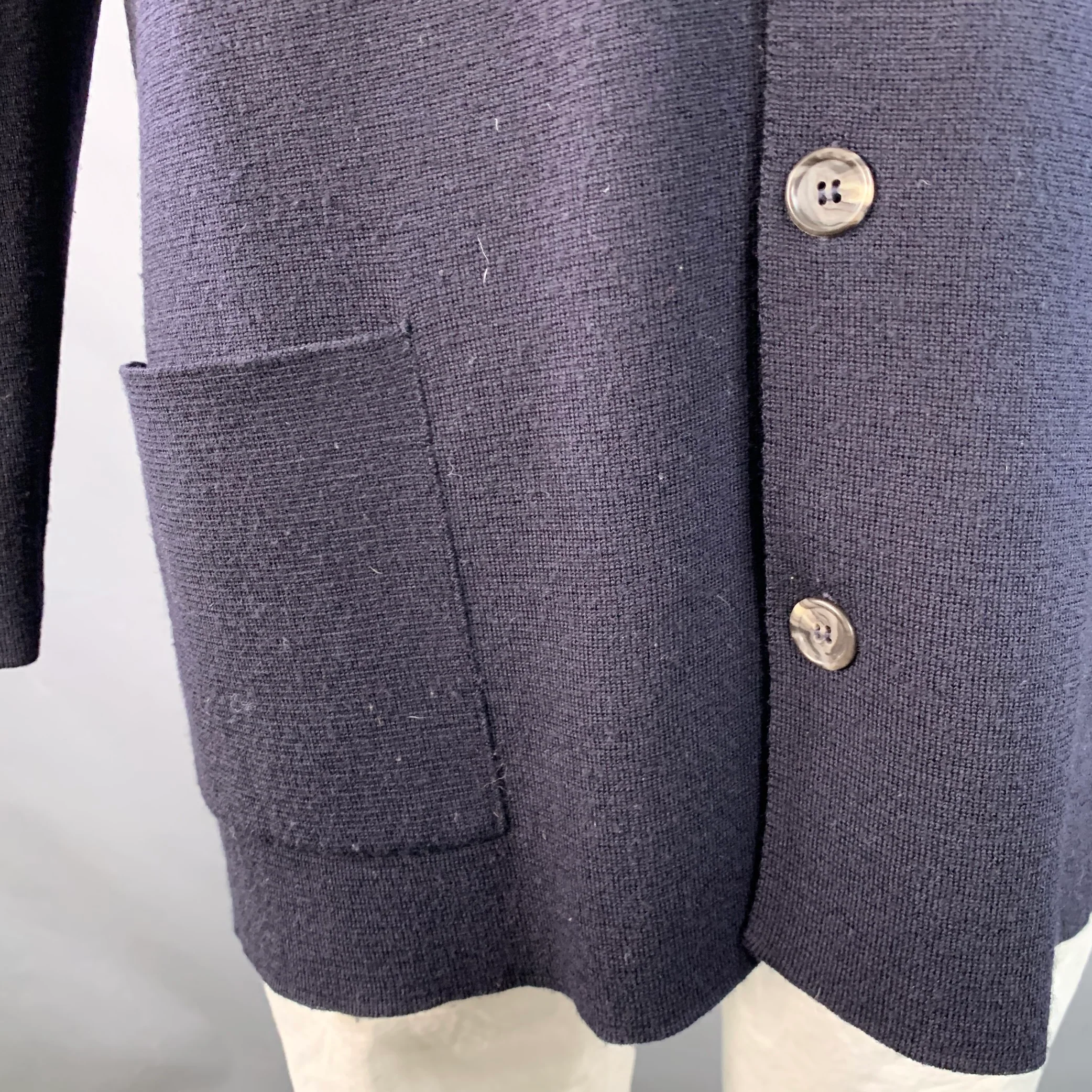 BARNEY'S NEW YORK Size L Navy Wool Button Up Cardigan - Image 7