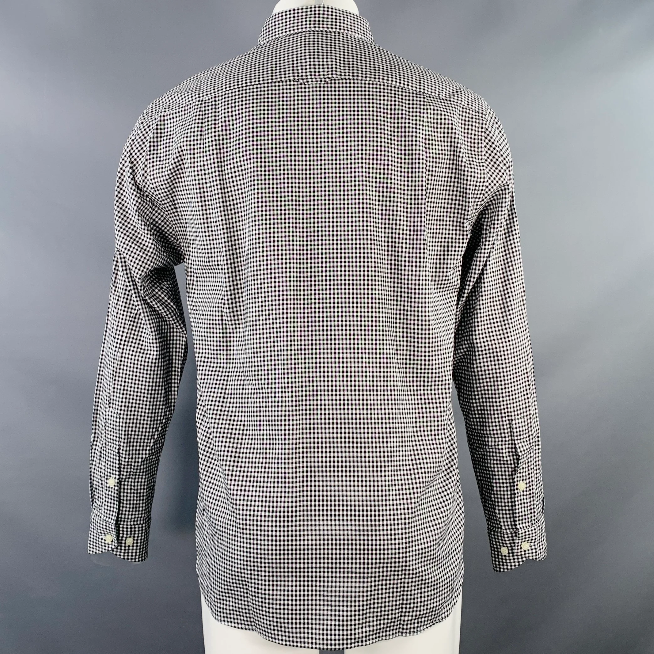 BARNEY'S NEW YORK Size M Black White Checkered Cotton Long Sleeve Shirt - Image 3