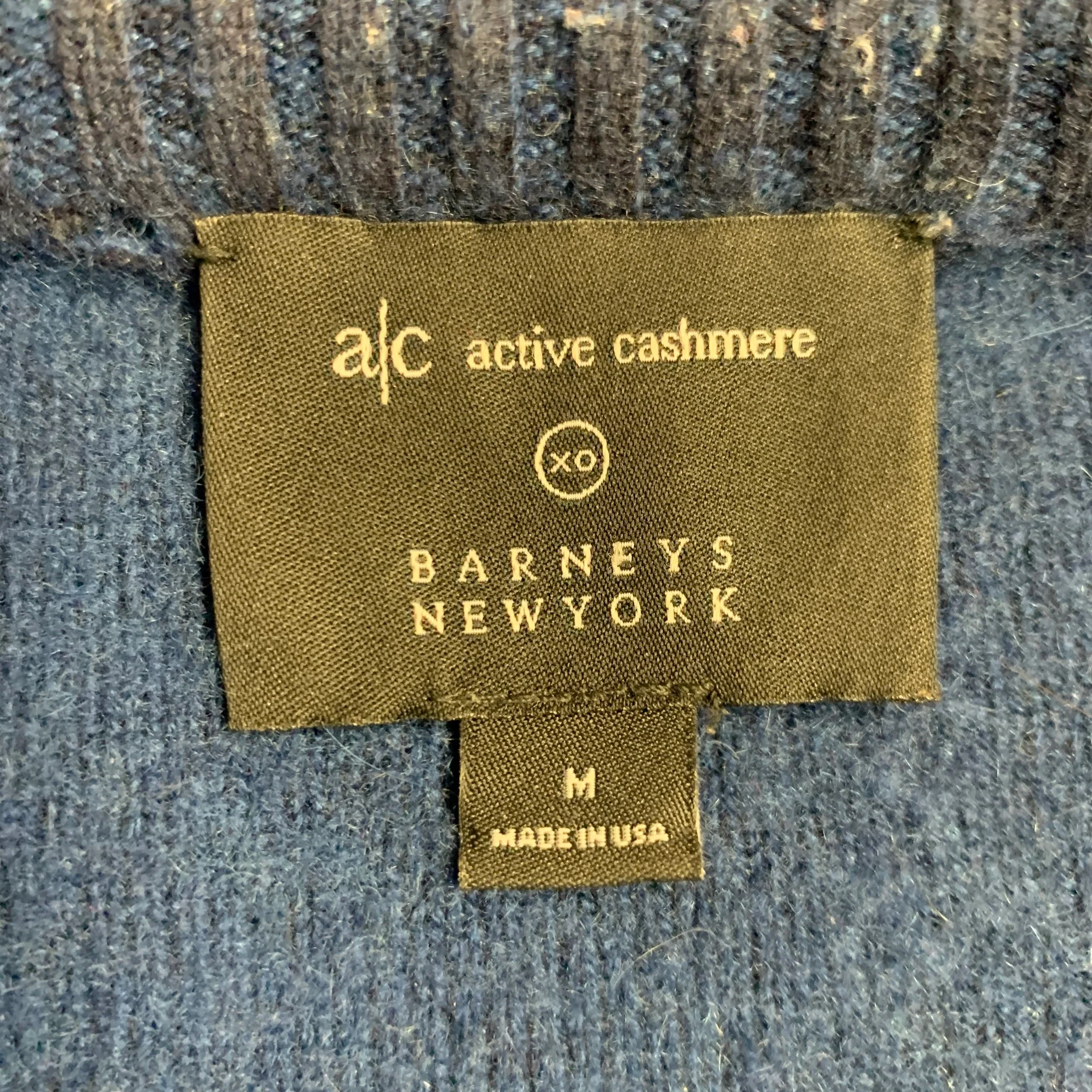 BARNEY'S NEW YORK Size M Blue Black Cashmere Crew Neck Sweater - Image 4