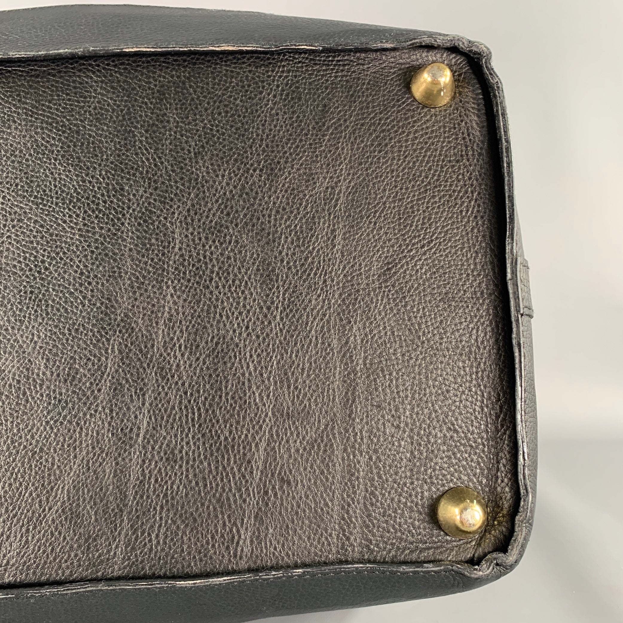 BARNEYS NEW YORK Size One Size Black Gold Crackled Leather Duffle Bags - Image 8