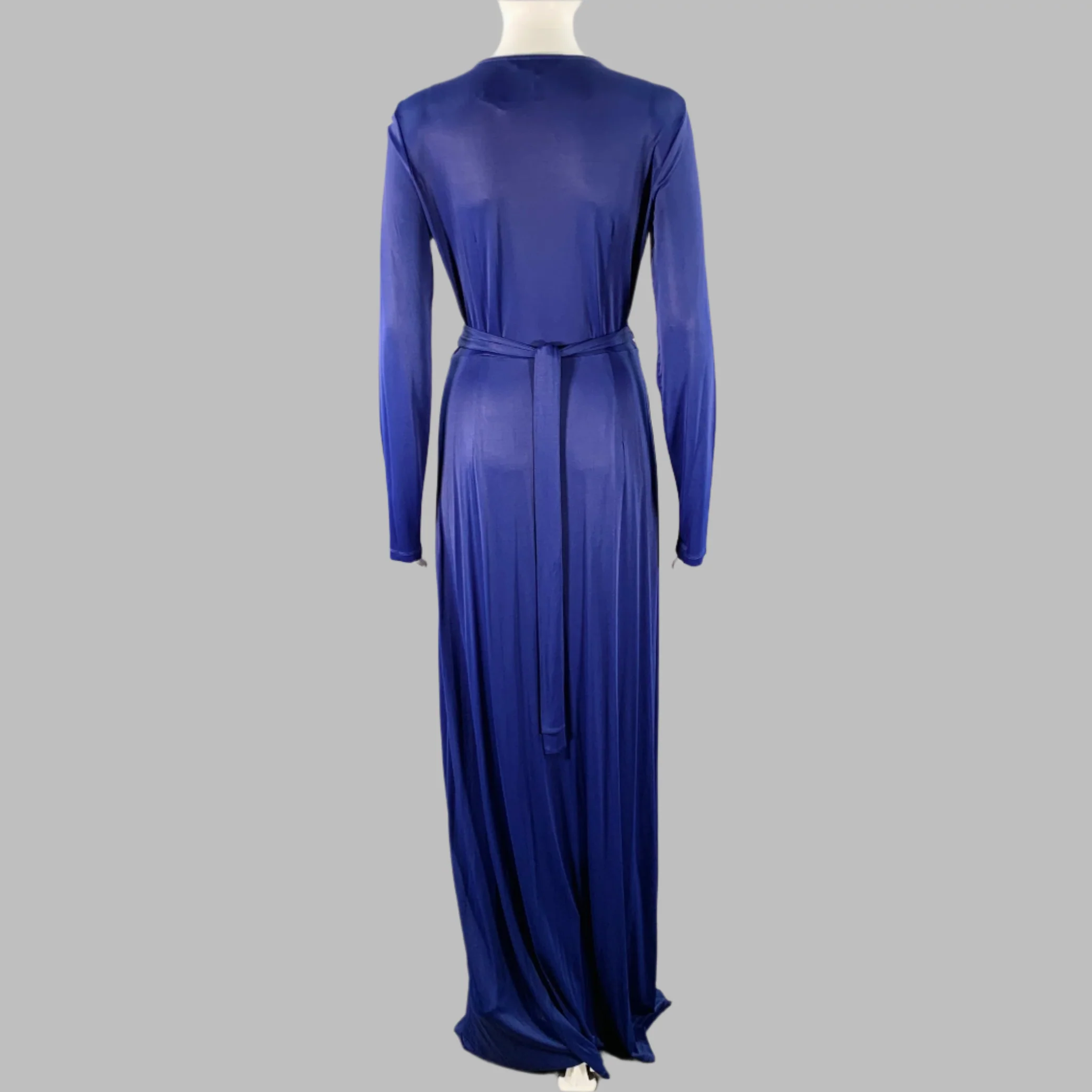 BCBG Size M Blue Polyester Blend Deep V-Neck Long Sleeve Maxi Dress - Image 3