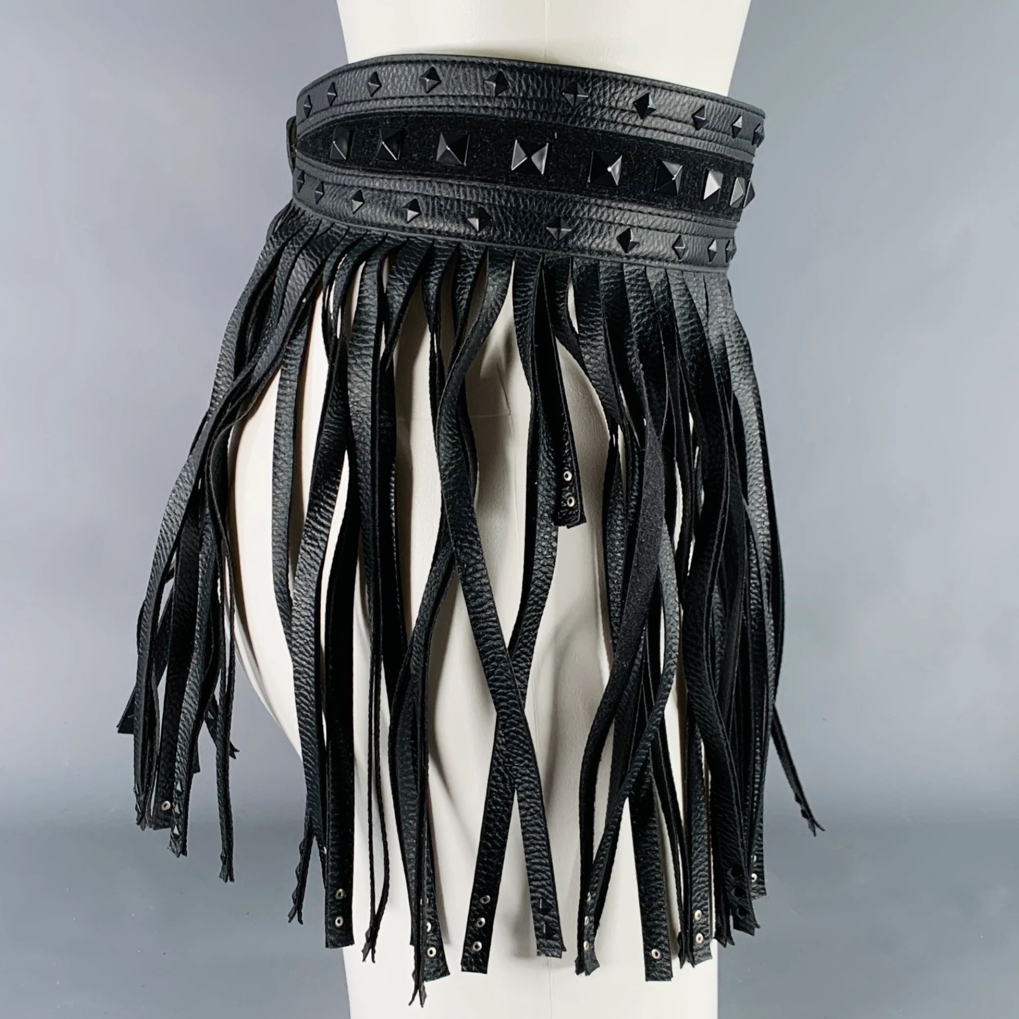 BCBG Size S Black Studded Faux Leather Fringe Belt - Image 2