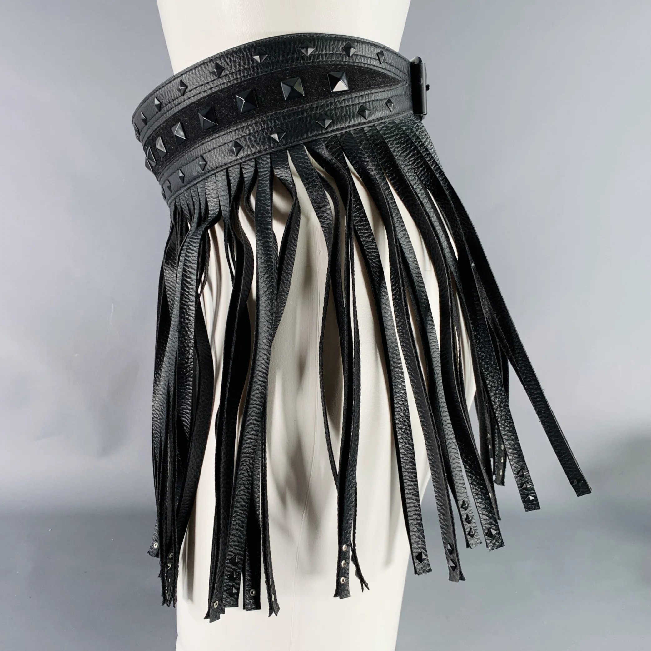 BCBG Size S Black Studded Faux Leather Fringe Belt - Image 4