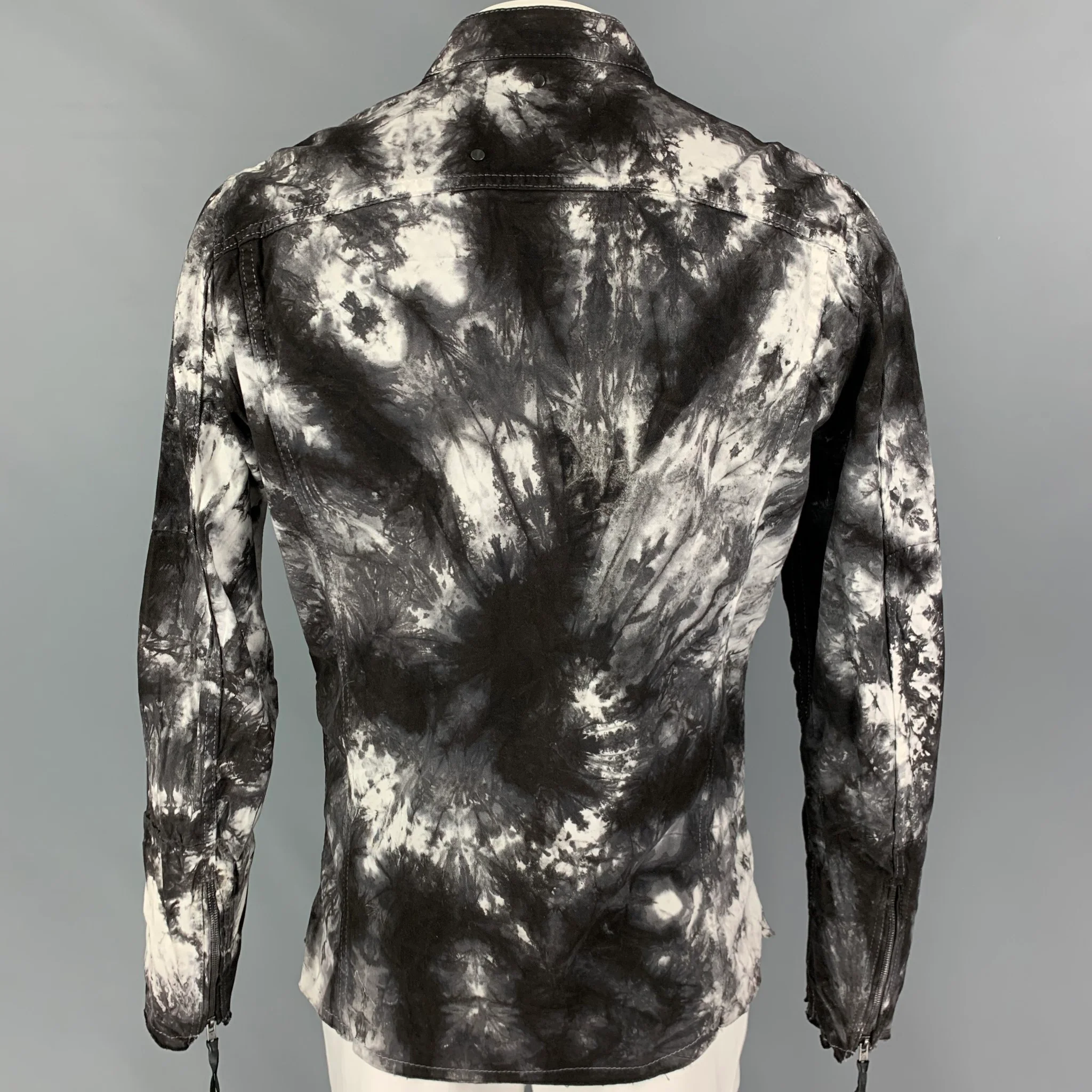 BE EDGY Size XL Black White Tie Dye Cotton Zip Up Jacket - Image 3
