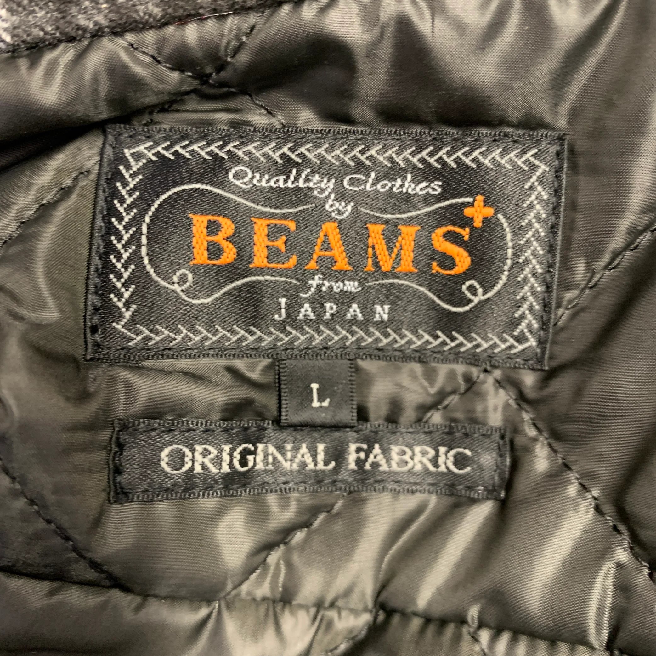 BEAMS PLUS Size L Grey Black Plaid Polyester Long Sleeve Shirt Jacket - Image 4