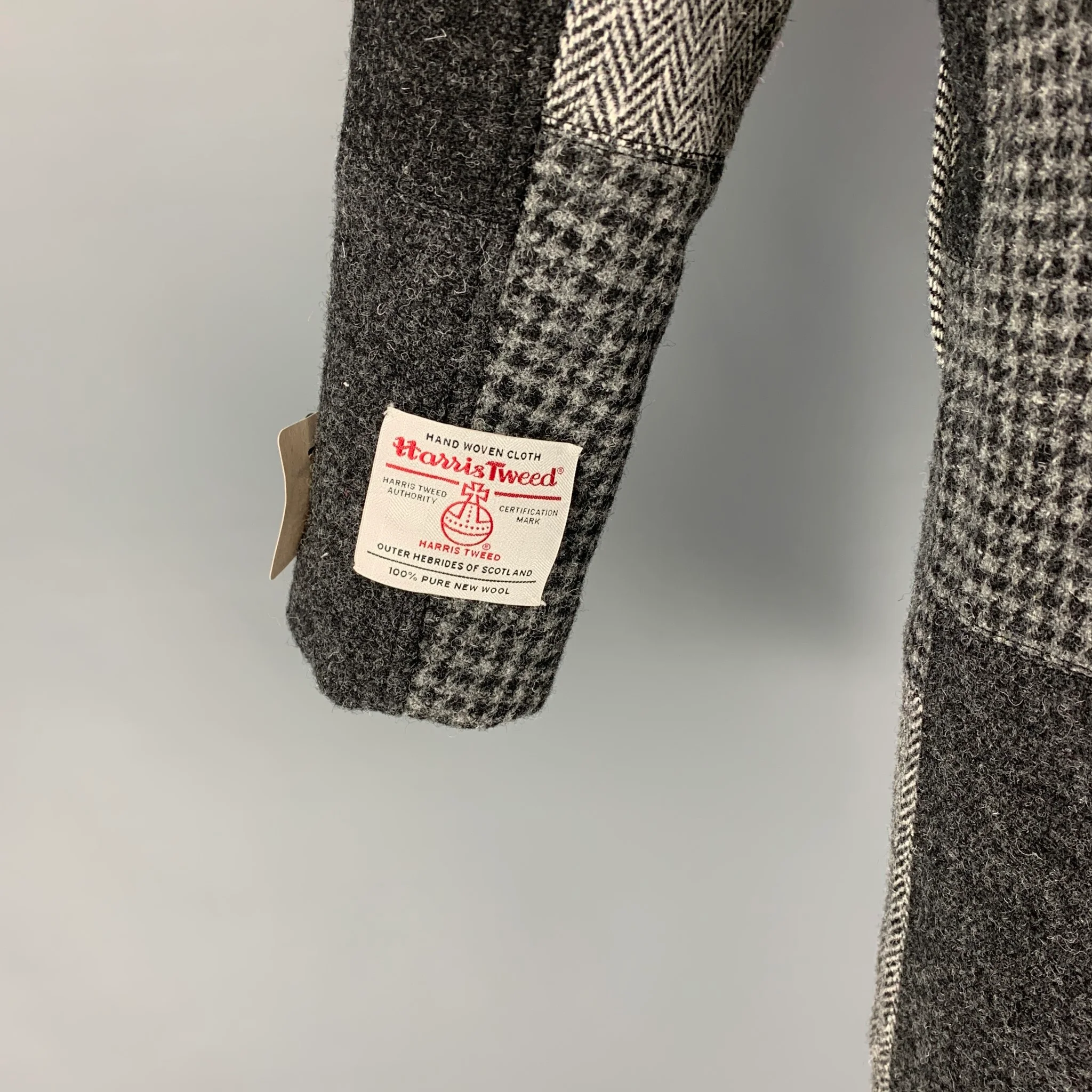 BEAMS PLUS x Harris Tweed Size S Grey Patchwork Wool Hidden Placket Coat - Image 5