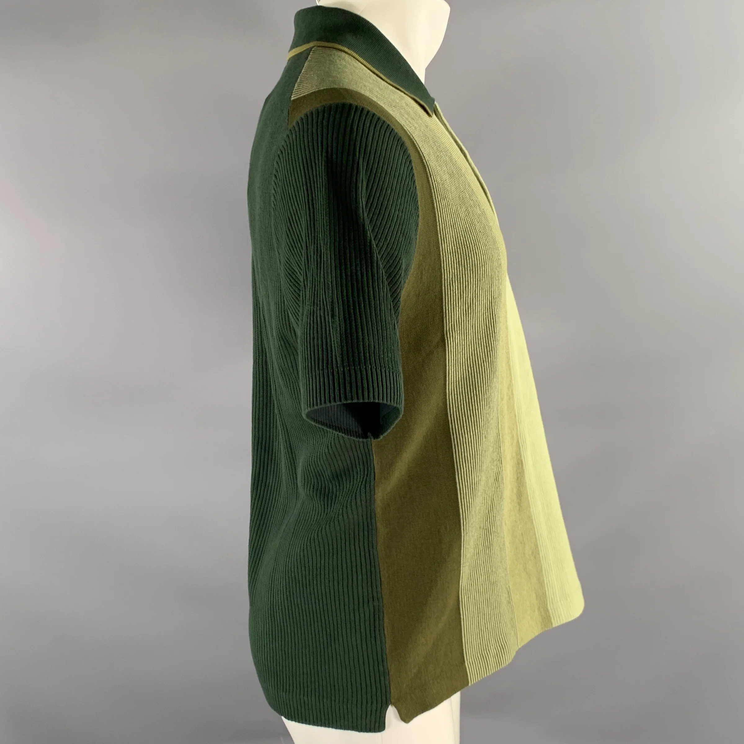BEAMS Size M Green Olive Mixed Patterns Cotton Spread Collar Polo - Image 3