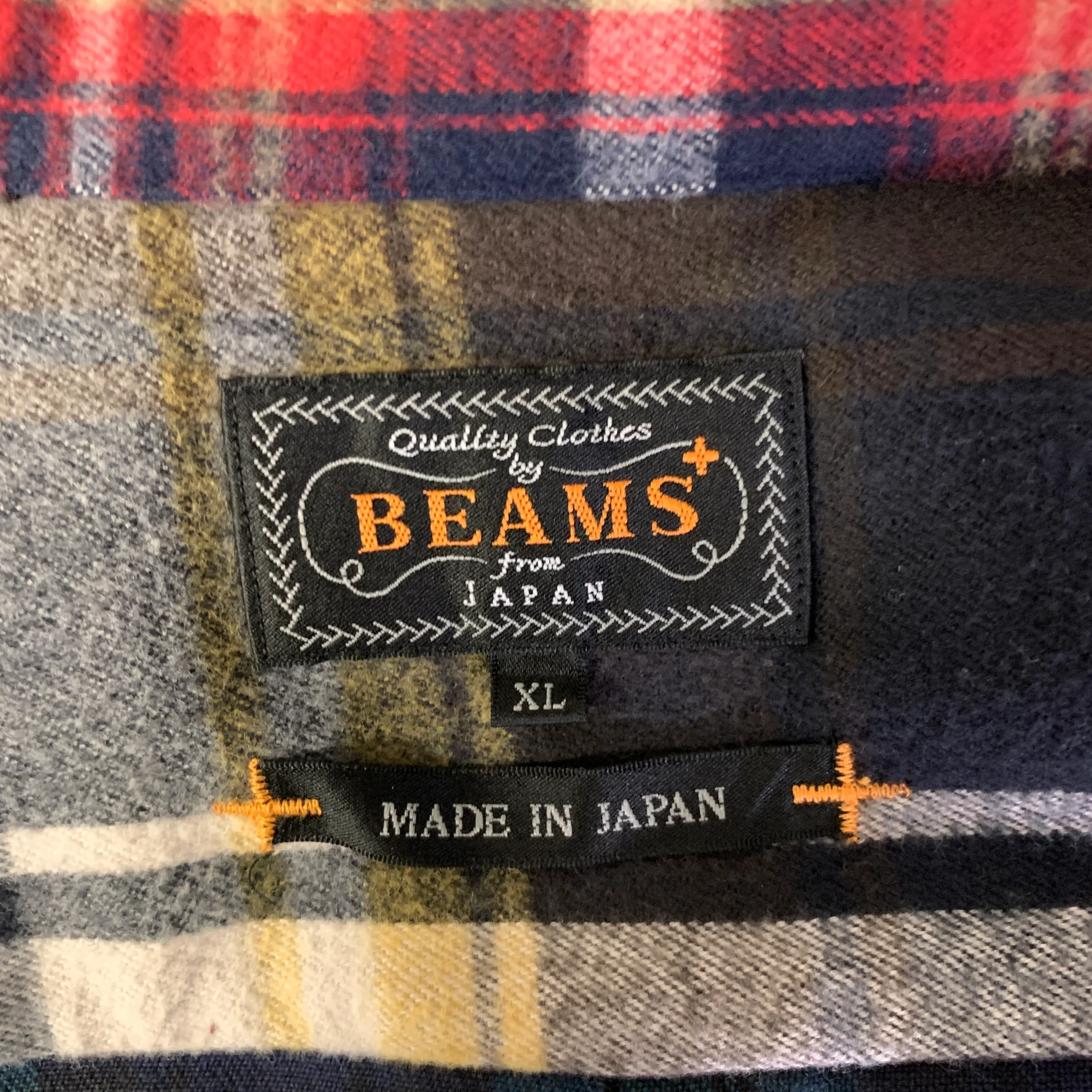 BEAMS Size XL Plaid Cotton Patchwork Long Sleeve Shirt - Image 4