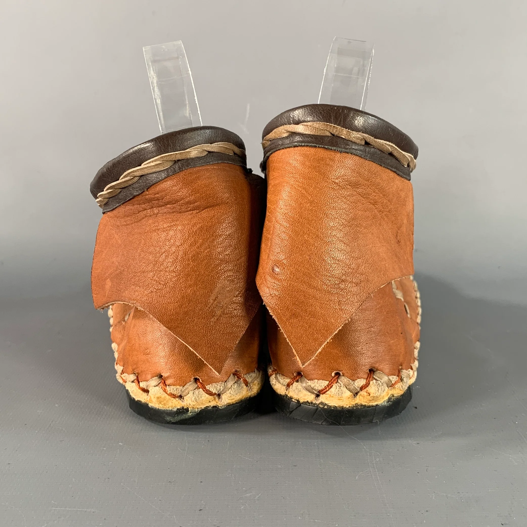 BEATRICE VALENZUELA Size 8 Brown Tan Leather Contrast Stitch Moccasin Boots - Image 3