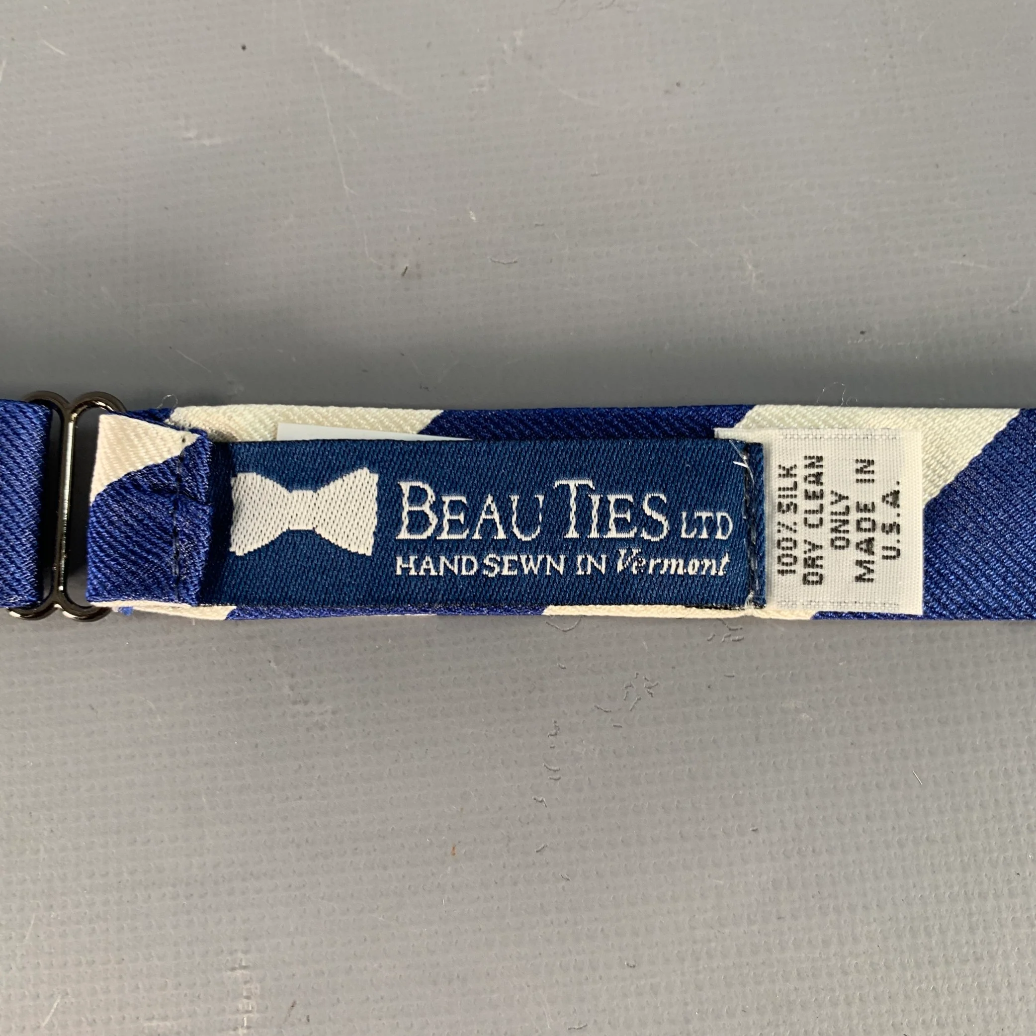 BEAU TIES LTD. Navy Cream Diagonal Stripe Silk Bow Tie - Image 3