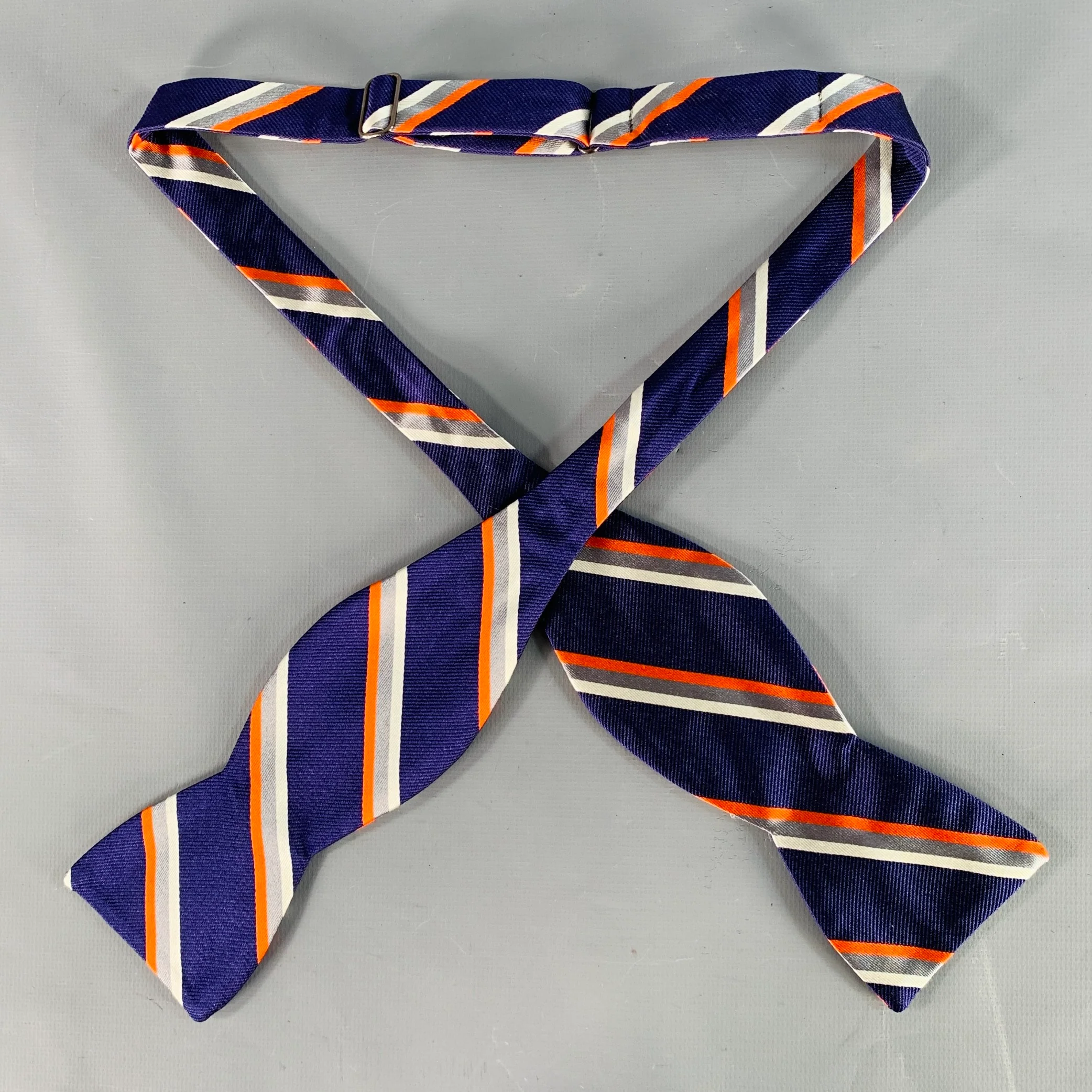 BEAU TIES LTD. Purple Orange  White Diagonal Stripe Silk Bow Tie - Image 2