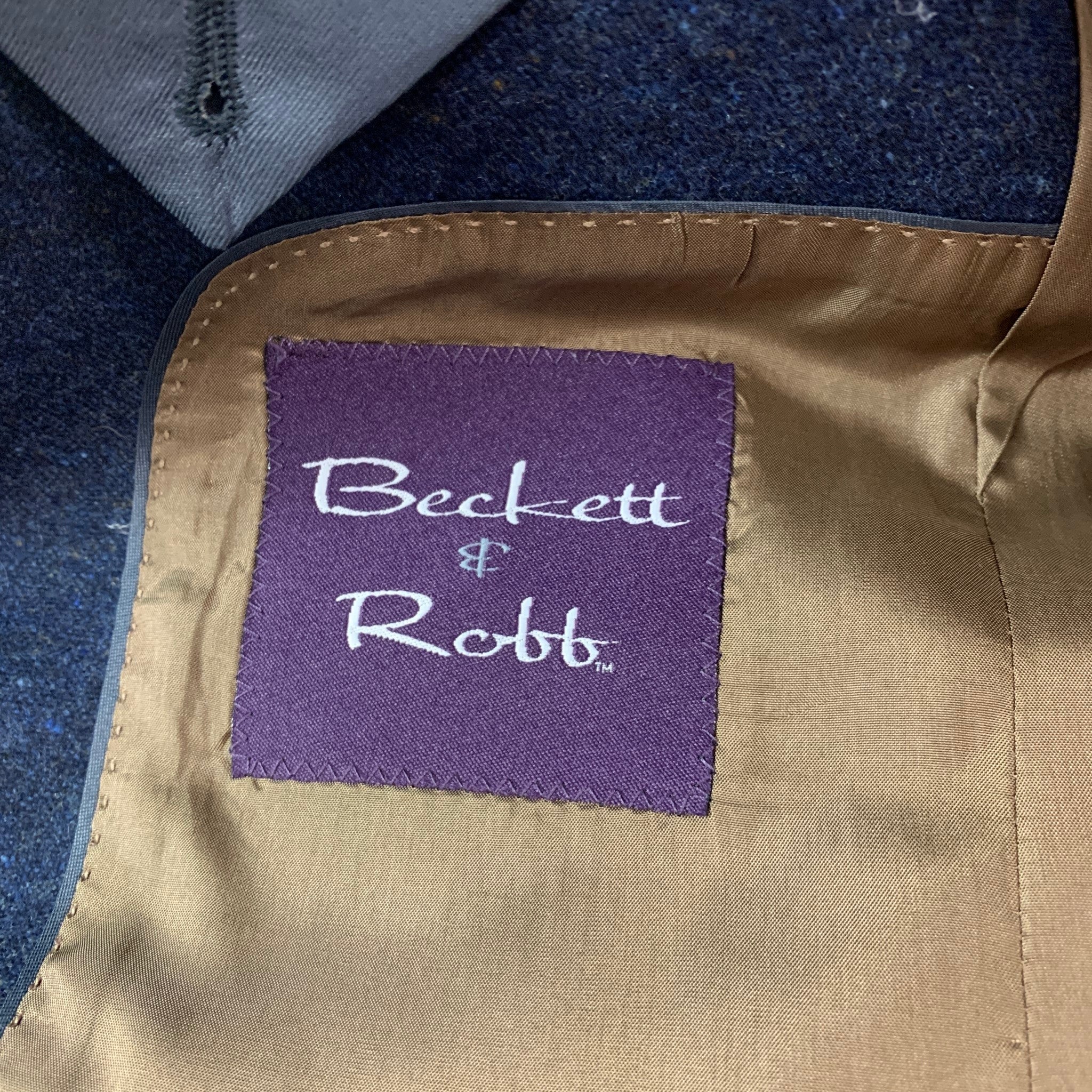 BECKETT and ROBB Size 38 Navy Heather Wool Elbow Patches Sport Coat - Image 5
