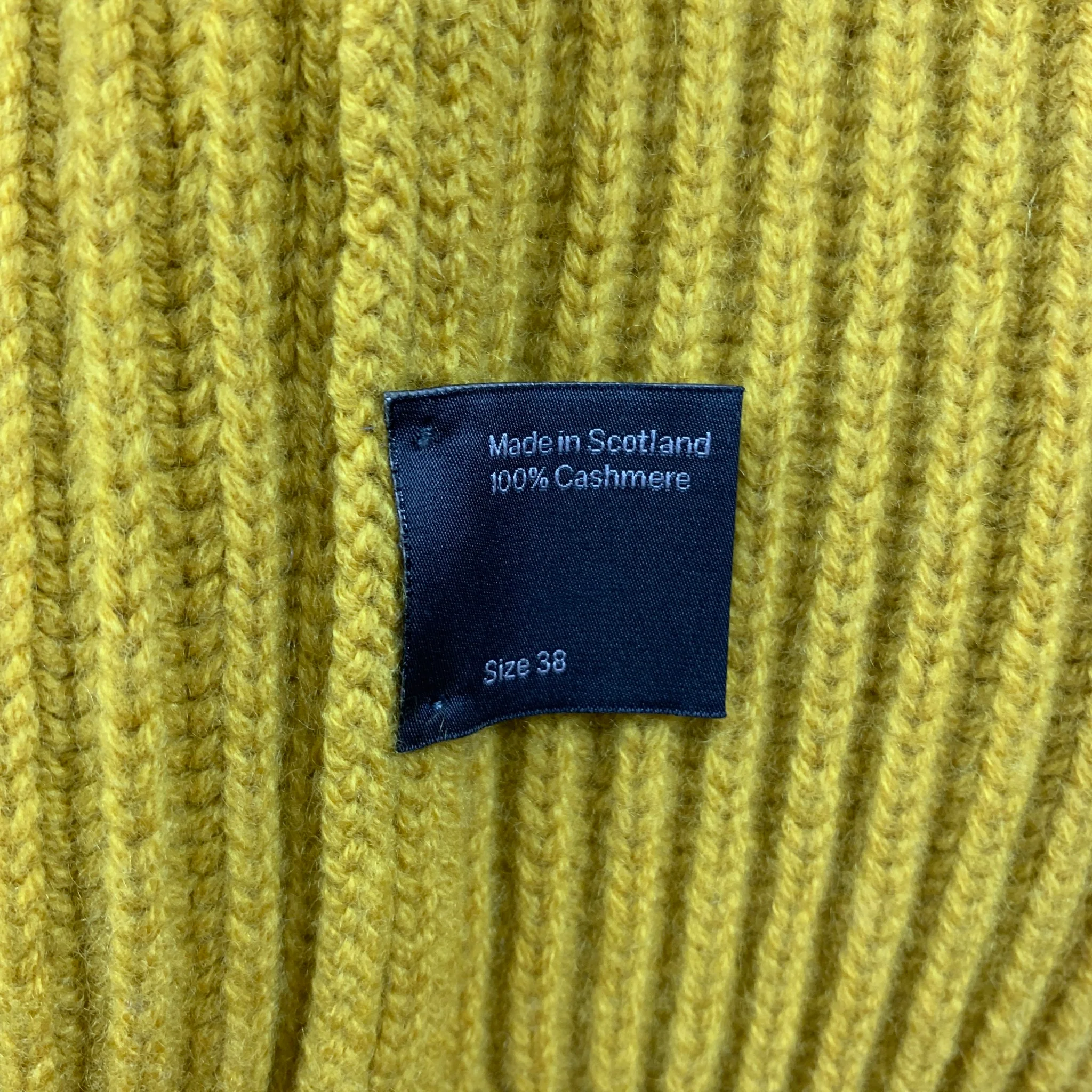 BEGG & CO Size M Yellow Ribbed Knit Cashmere Shawl Collar Cardigan - Image 4