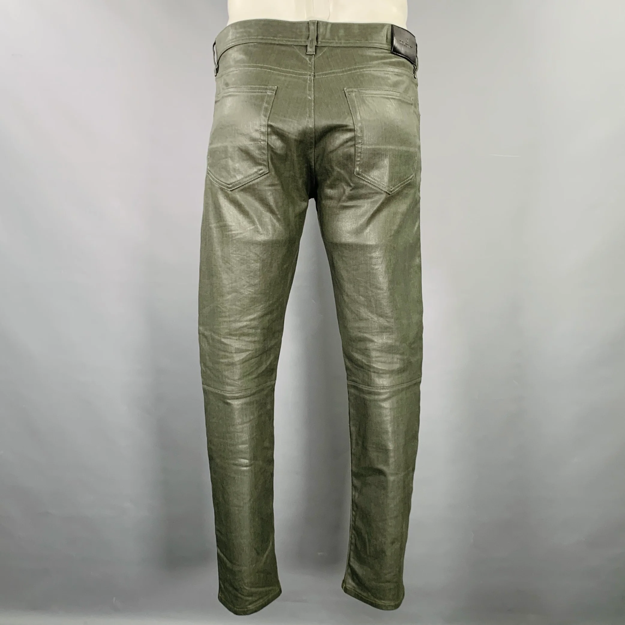 BELSTAFF Size 34 Green Cotton Blend Skinny 5 Pocket Jeans - Image 2