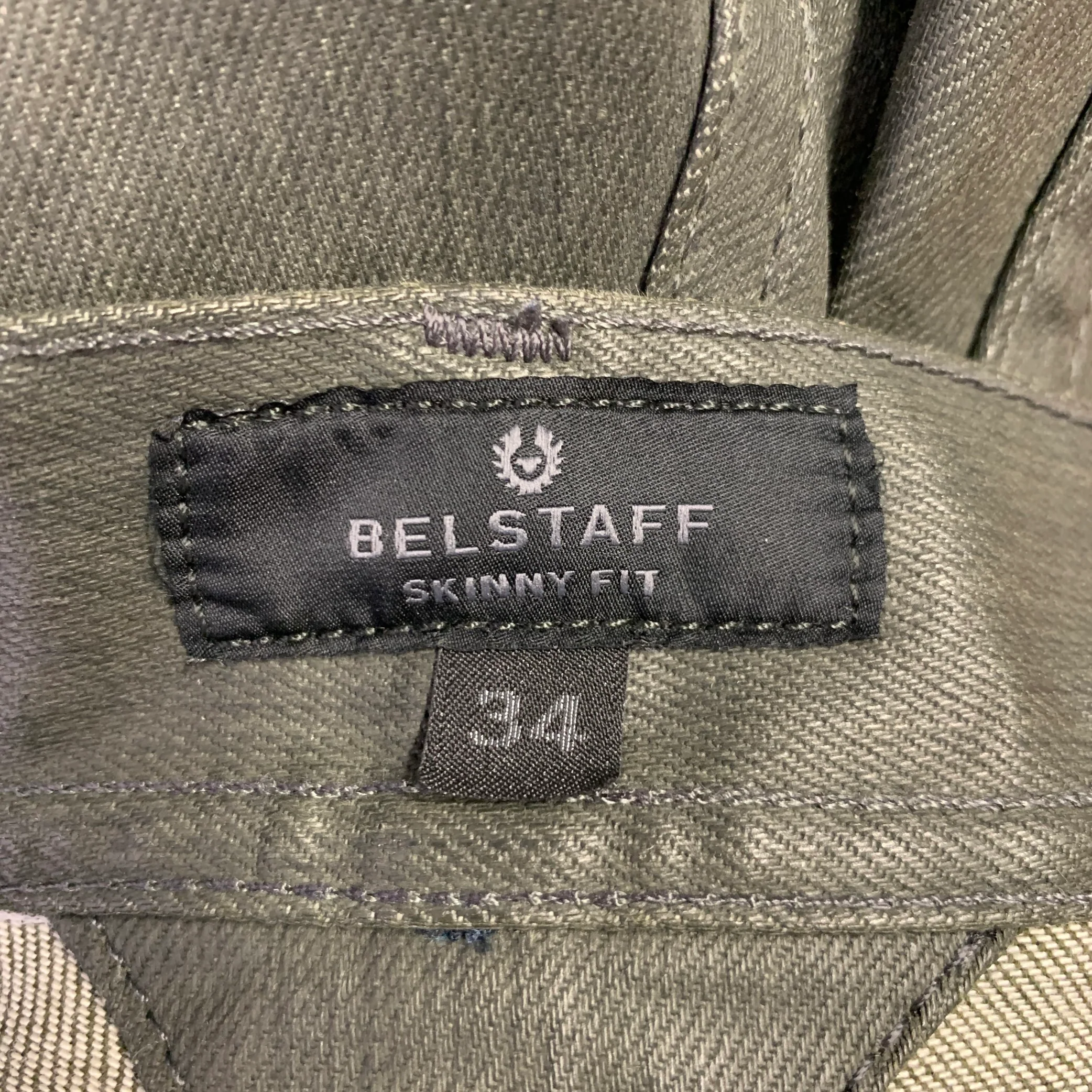 BELSTAFF Size 34 Green Cotton Blend Skinny 5 Pocket Jeans - Image 5