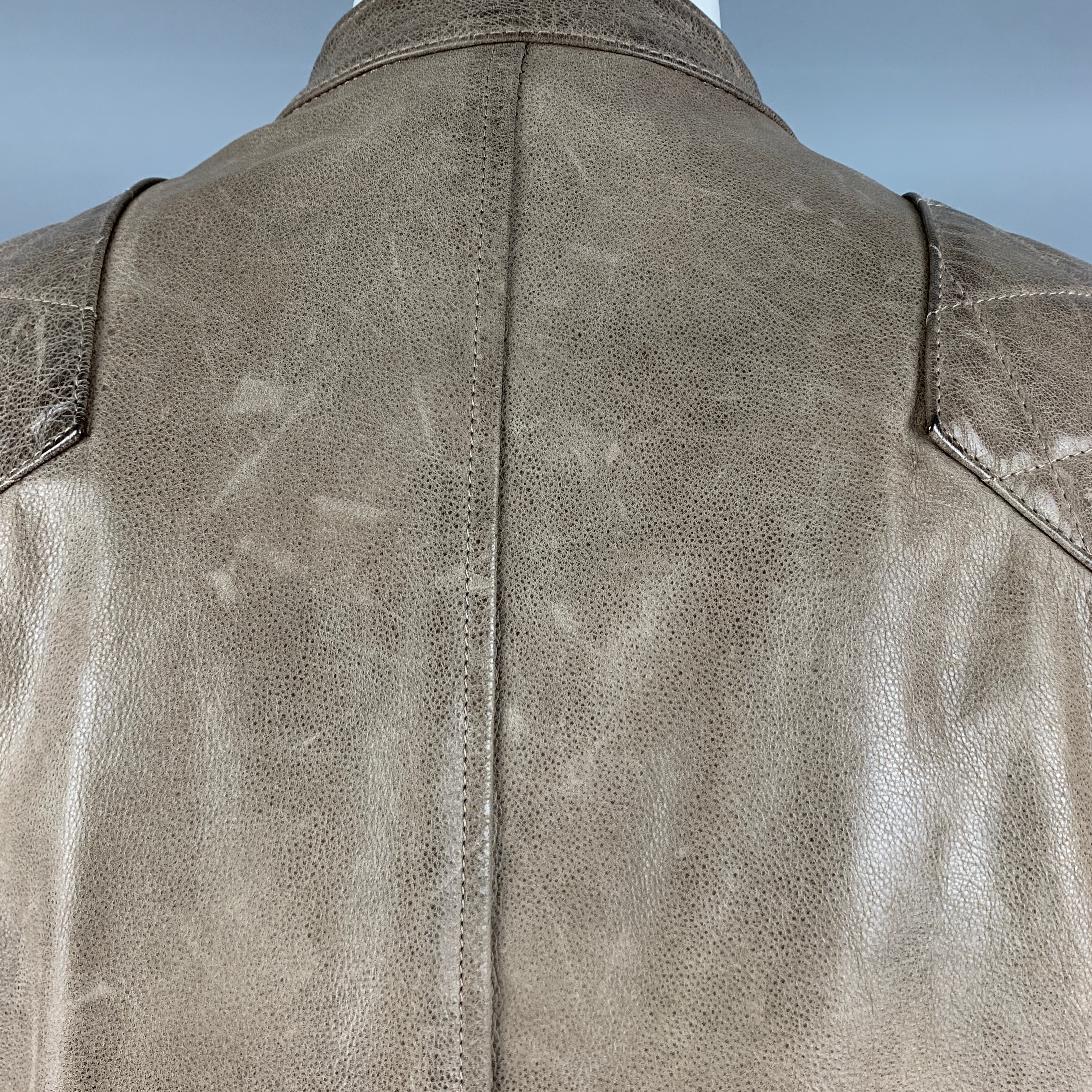 BELSTAFF Size 40 Grey Taupe Quilted Leather Motorcycle Jacket - Image 5