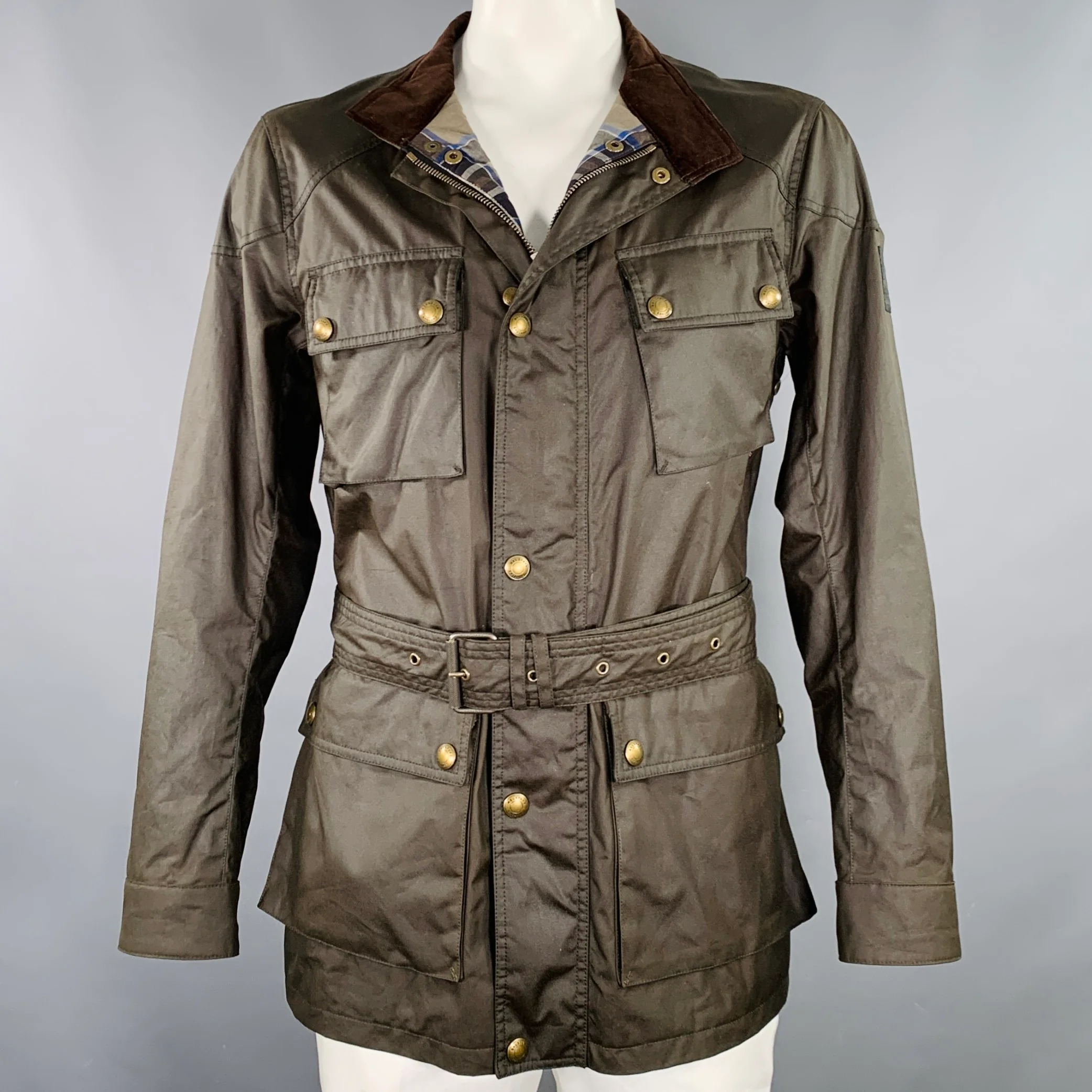 BELSTAFF Size 42 Trialmaster Green Olive Coated Cotton Parka Jacket