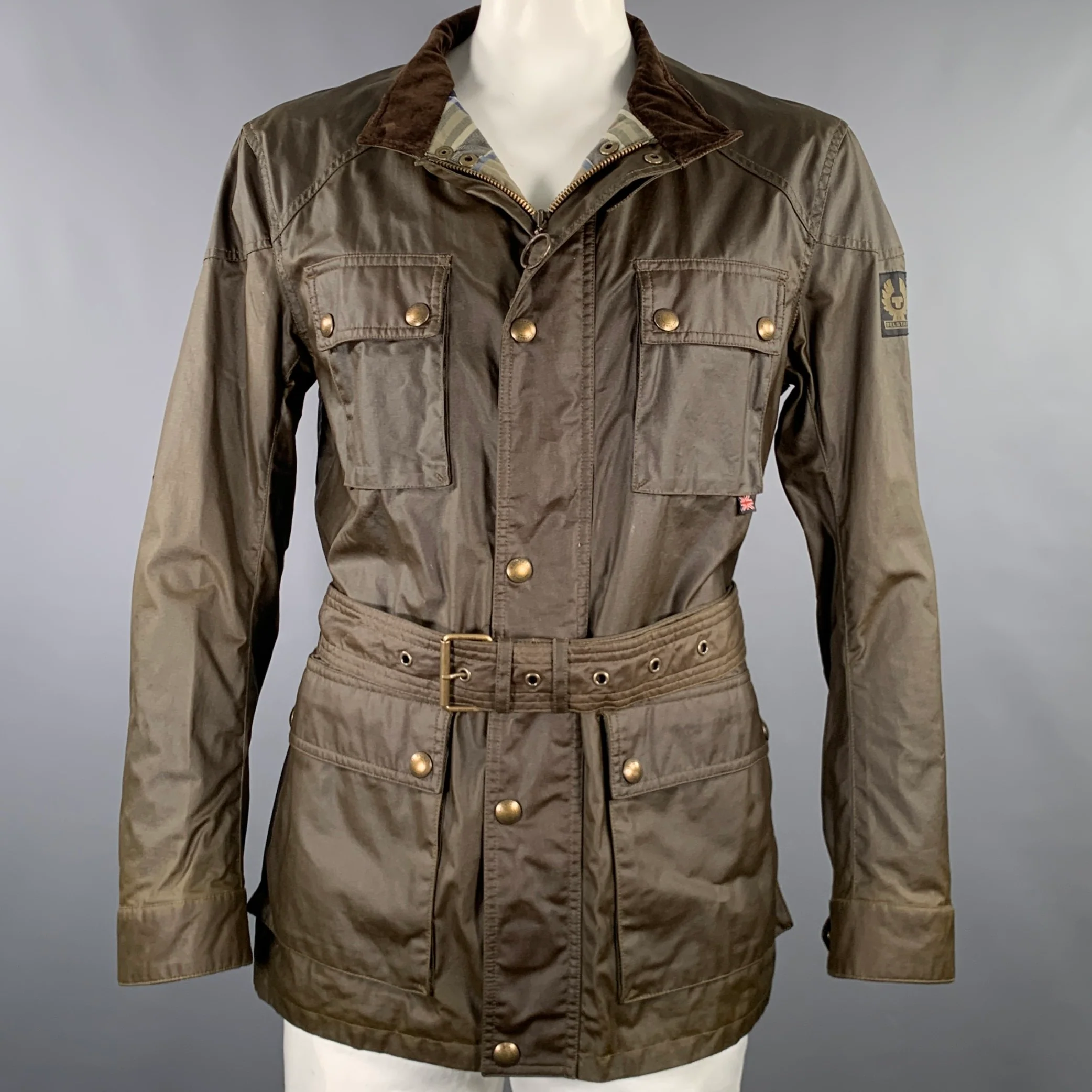 BELSTAFF Size 44 -Trialmaster- Olive Waxed Cotton Belted Jacket