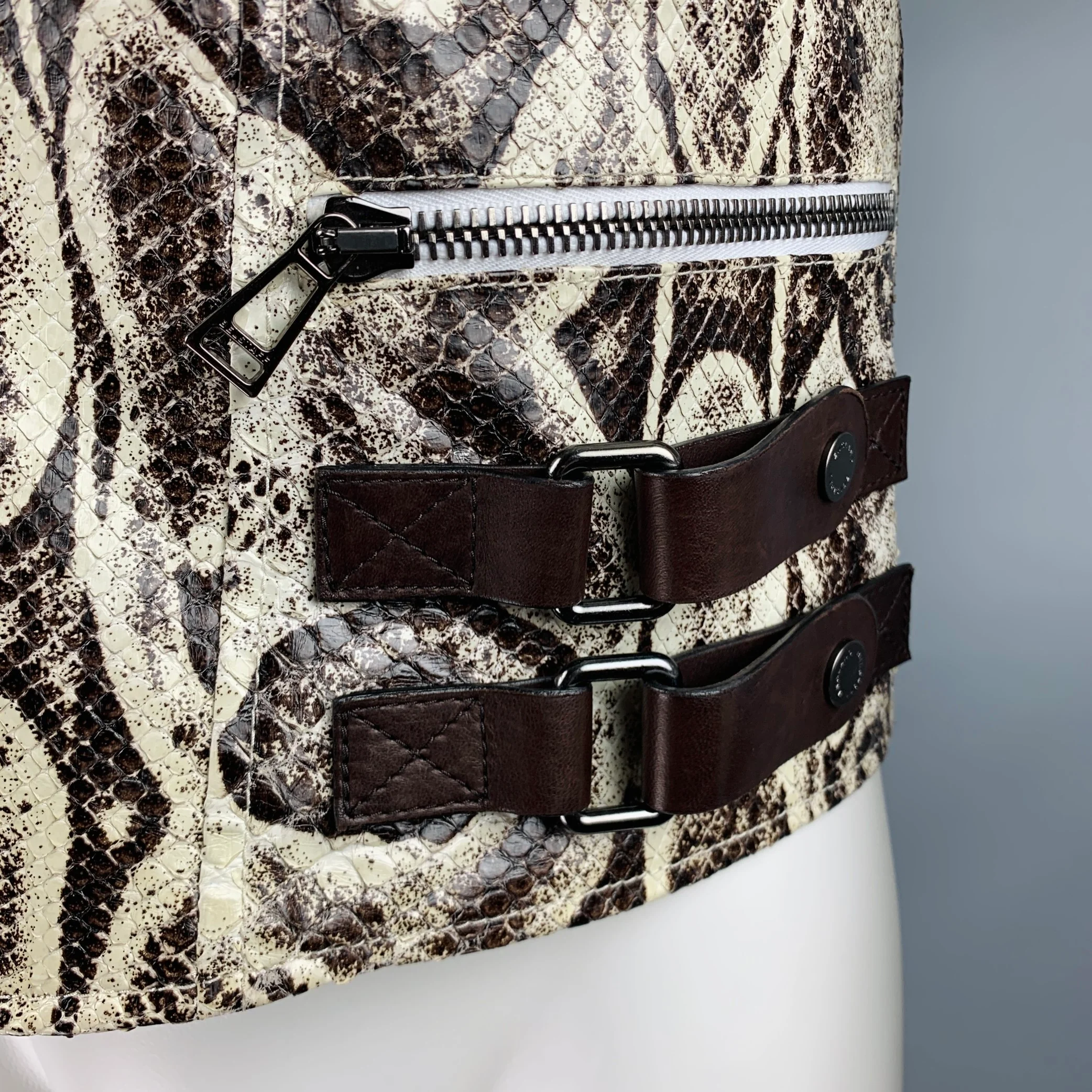 BELSTAFF Size S Brown White Snakeskin Leather Biker Jacket - Image 3