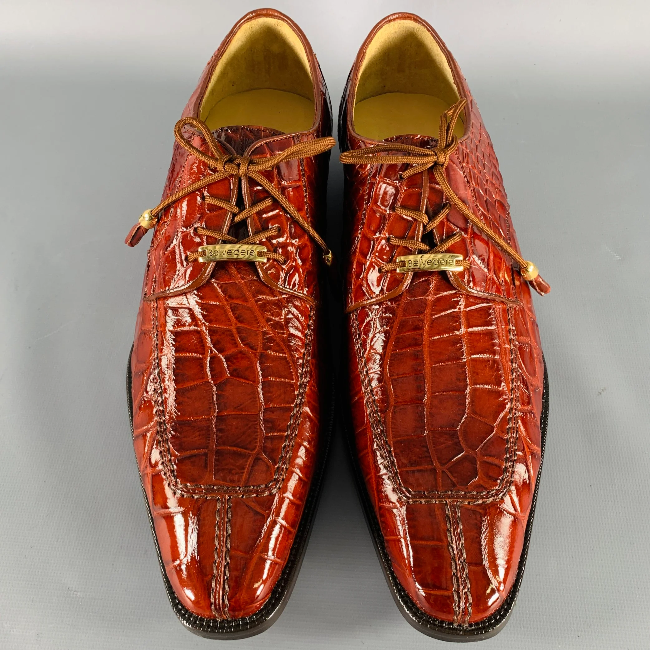 BELVEDERE Size 9 Brown Alligator Leather Derby Lace-Up Shoes - Image 4