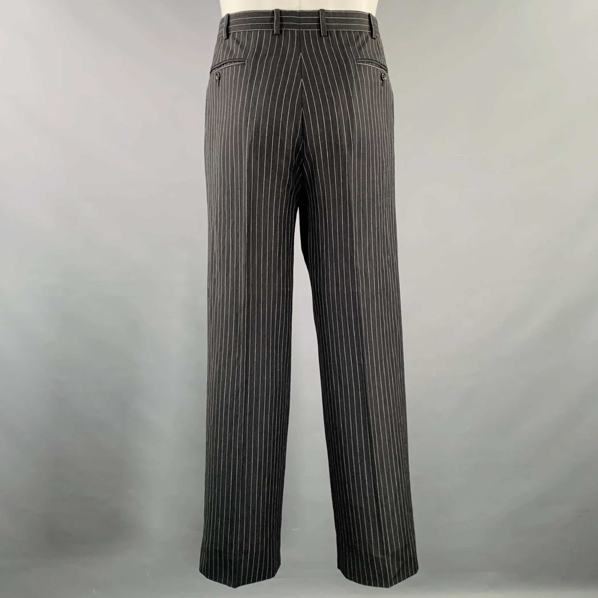 BELVEST Size 40 Grey White Pinstripe Wool Linen Single Breasted Suit - Image 5