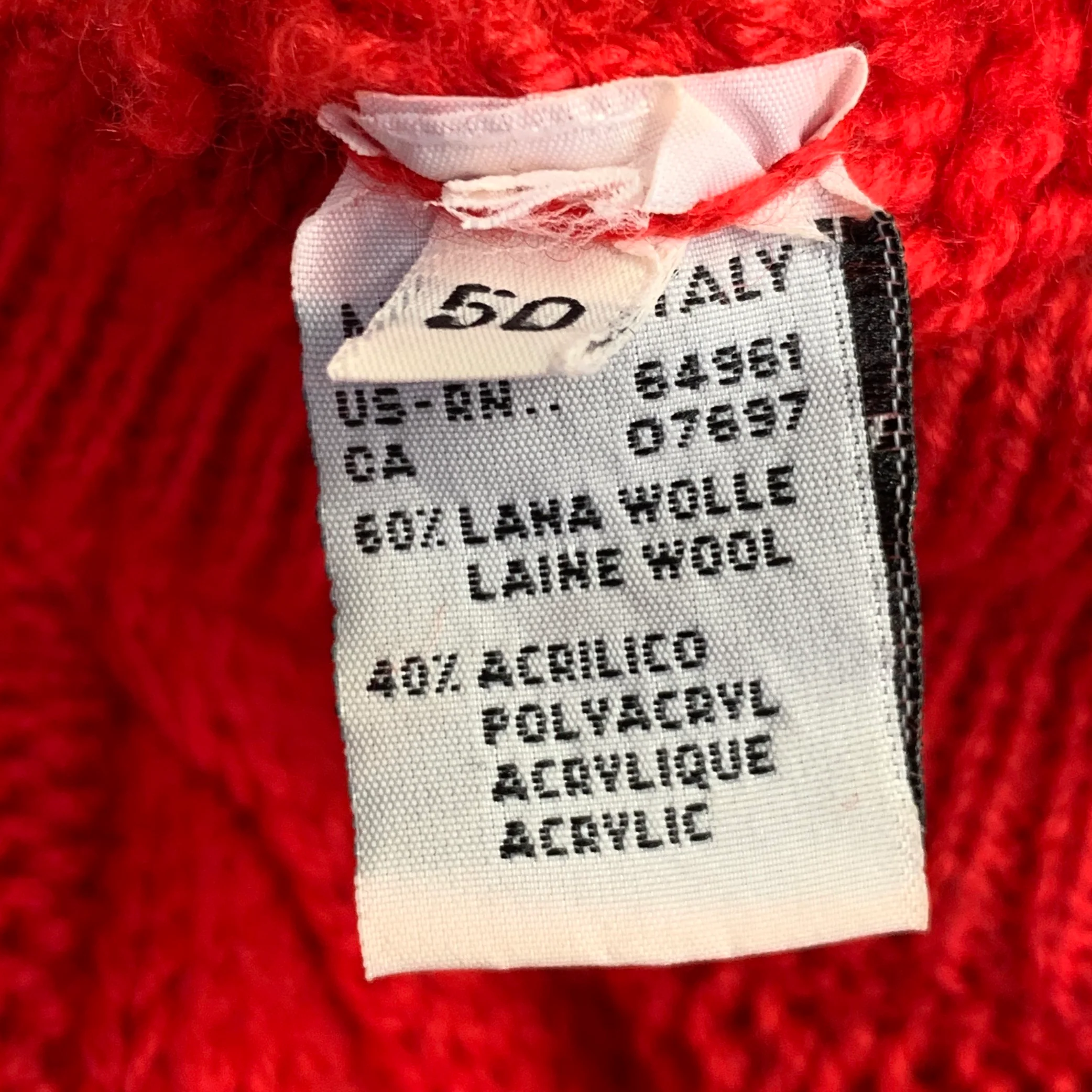 BENETTON Size M Red Cable Knit Wool Acrylic Crew Neck Sweater - Image 9