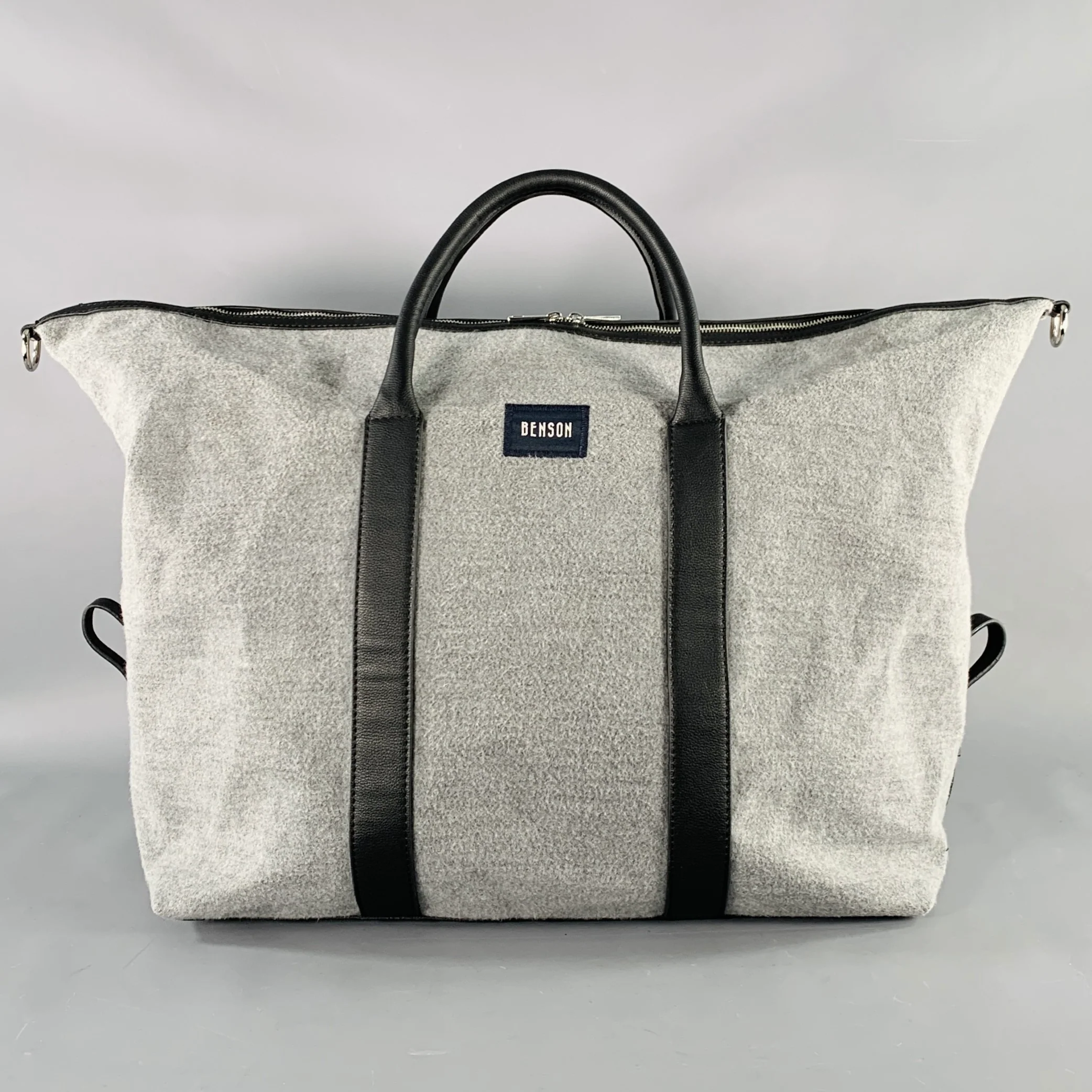 BENSON Grey Black Mixed Fabrics Leather Fabric Duffle Bag