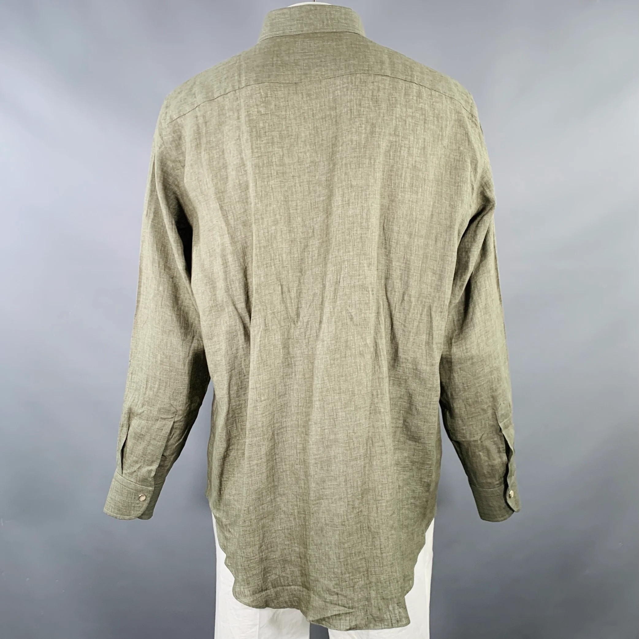 BERETTA Size XXL Green Olive Two Pockets Snaps Long Sleeve Shirt - Image 3