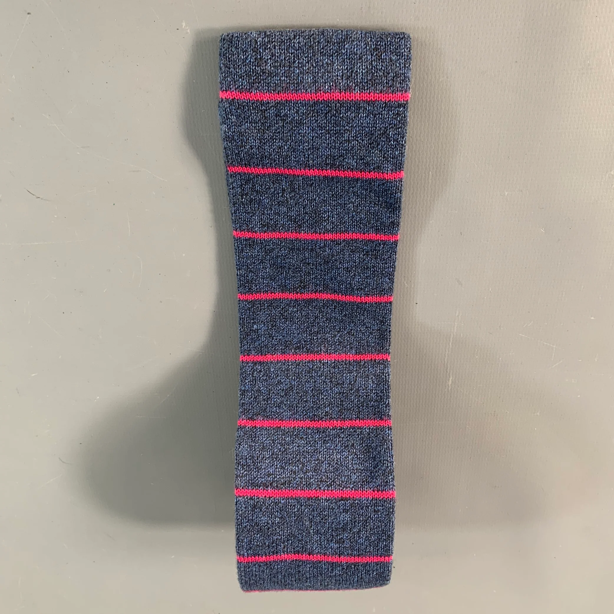 BERGDORF GOODMAN Blue Pink Stripe Cotton Knit Tie - Image 2