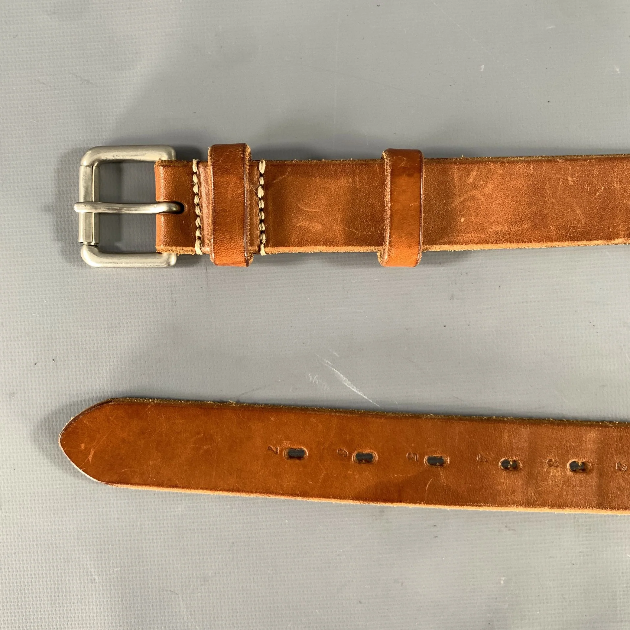 BERGDORF GOODMAN Size 38 Brown Light Crackled Leather Belt - Image 6