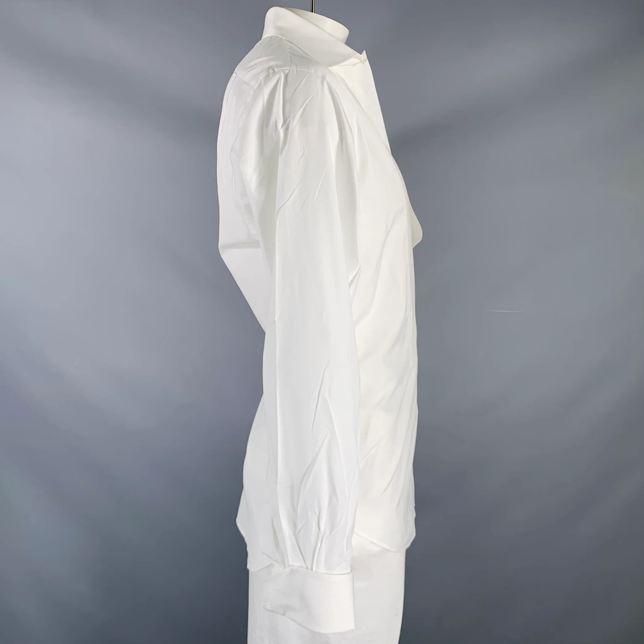 BERGDORF GOODMAN Size L White Cotton Tuxedo Long Sleeve Shirt - Image 3