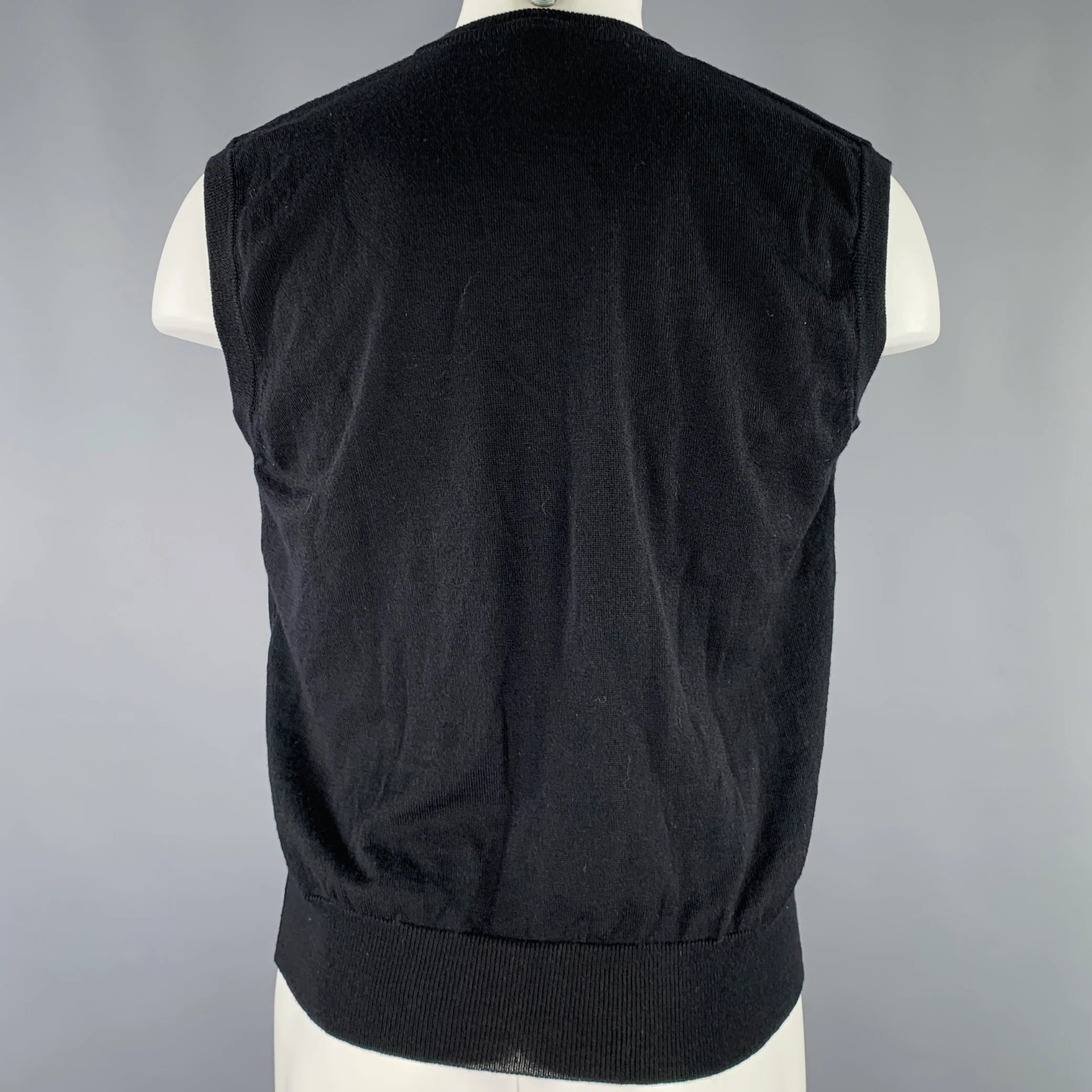 BERGDORF GOODMAN Size M Black Wool V-Neck Vest - Image 3