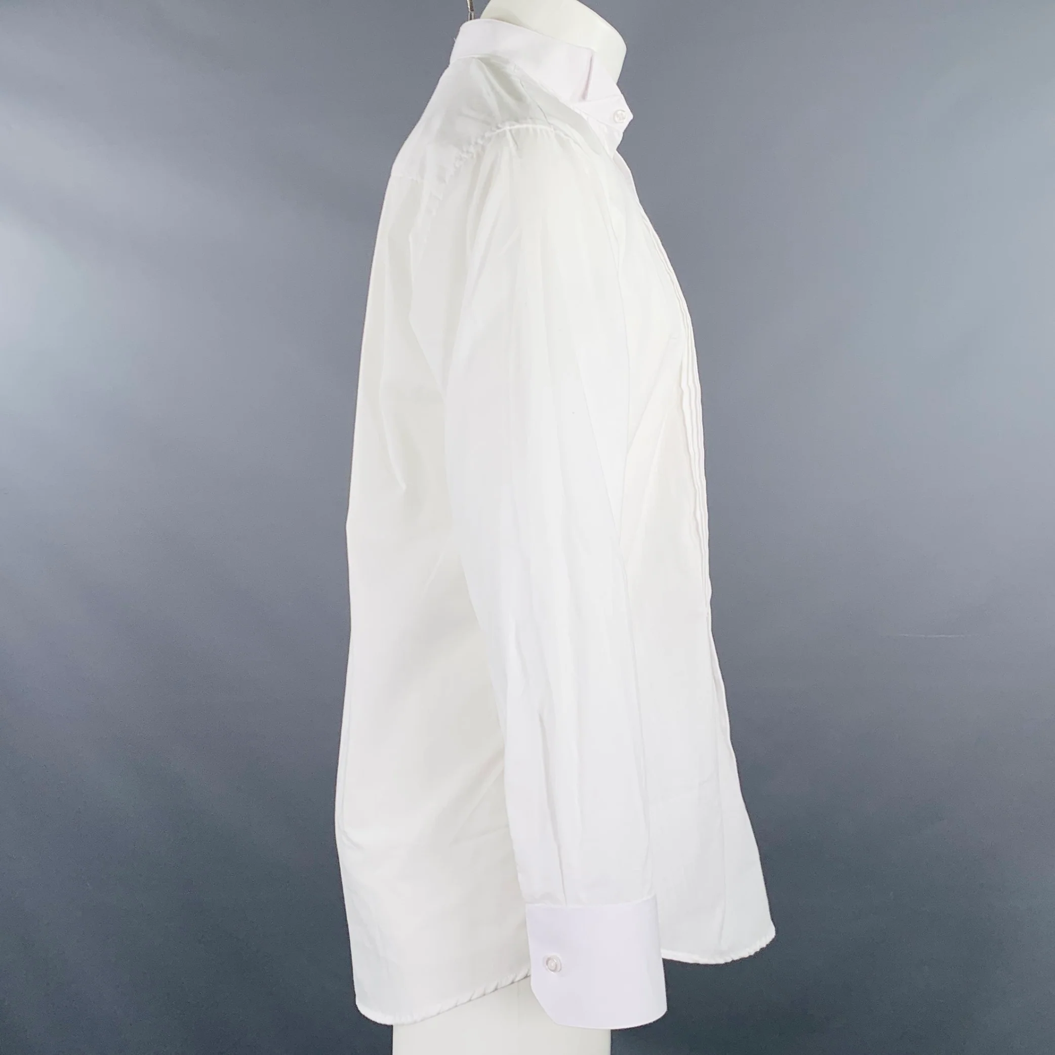 BERLIONI Size M White Pleated Cotton Blend Tuxedo Long Sleeve Shirt - Image 3