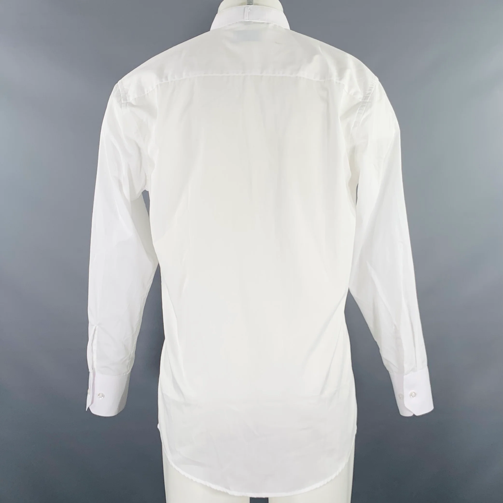 BERLIONI Size M White Pleated Cotton Blend Tuxedo Long Sleeve Shirt - Image 4