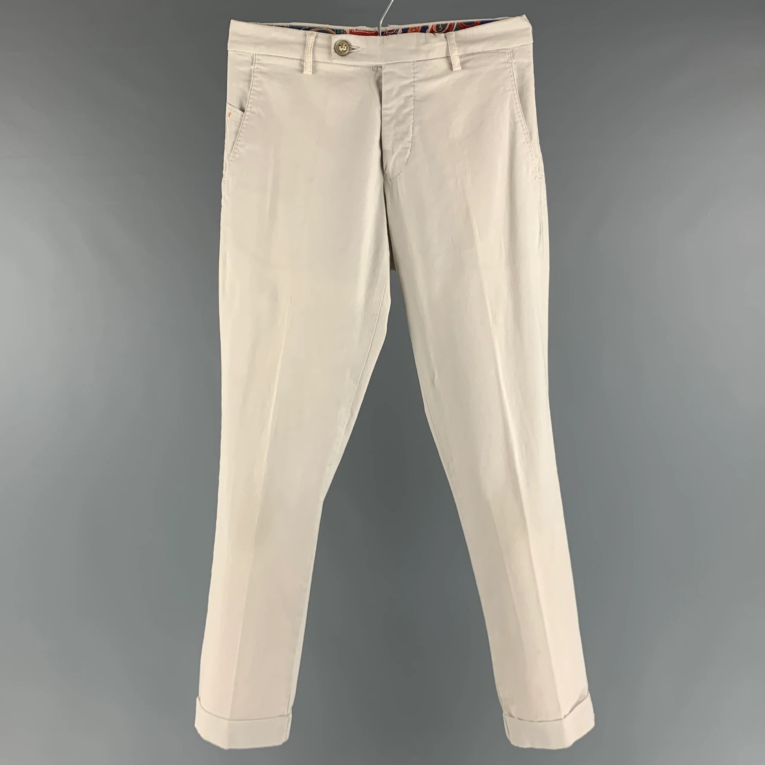 BERWICH Size 28 Cream Cotton Elastane Flat Front Casual Pants