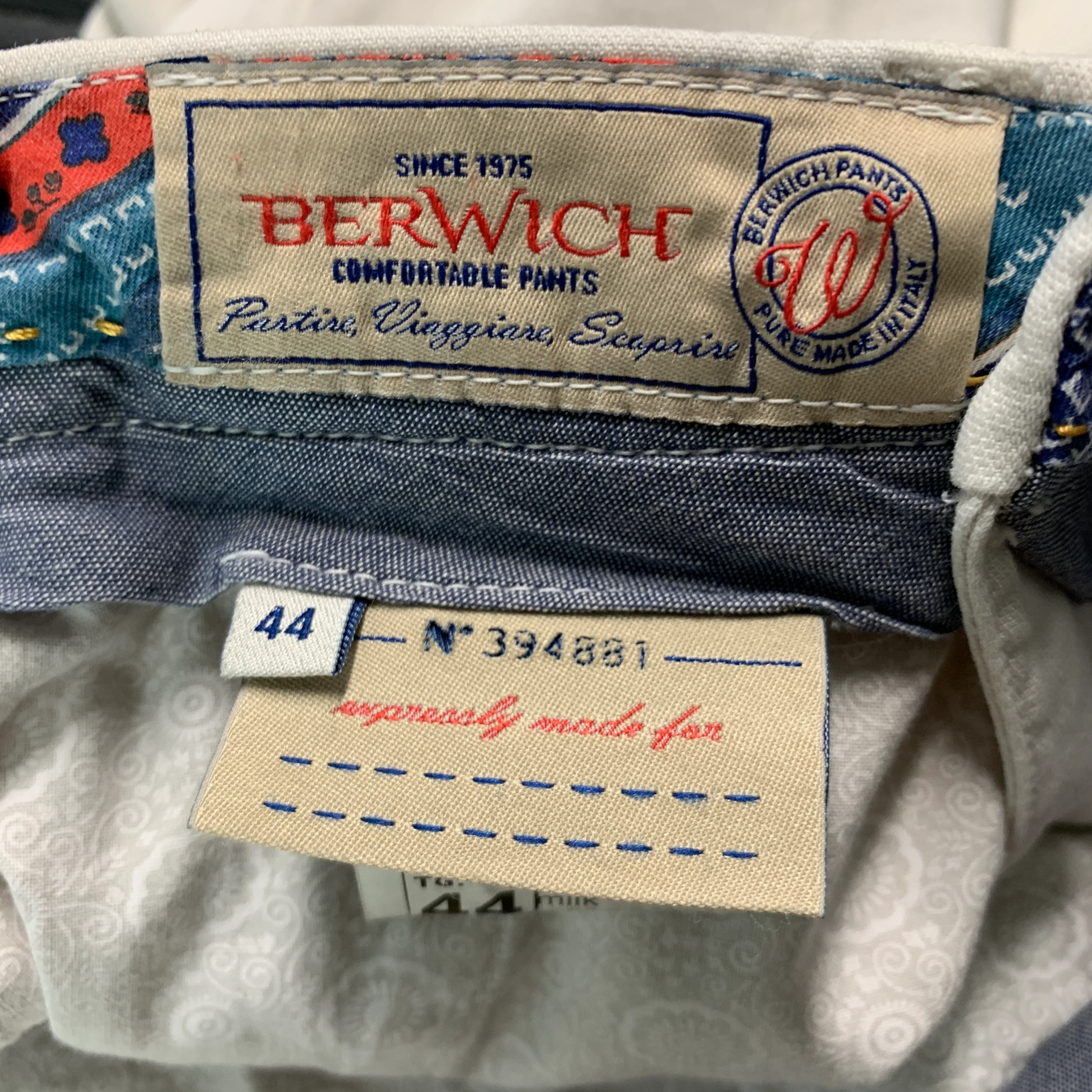 BERWICH Size 28 Cream Cotton Elastane Flat Front Casual Pants - Image 3
