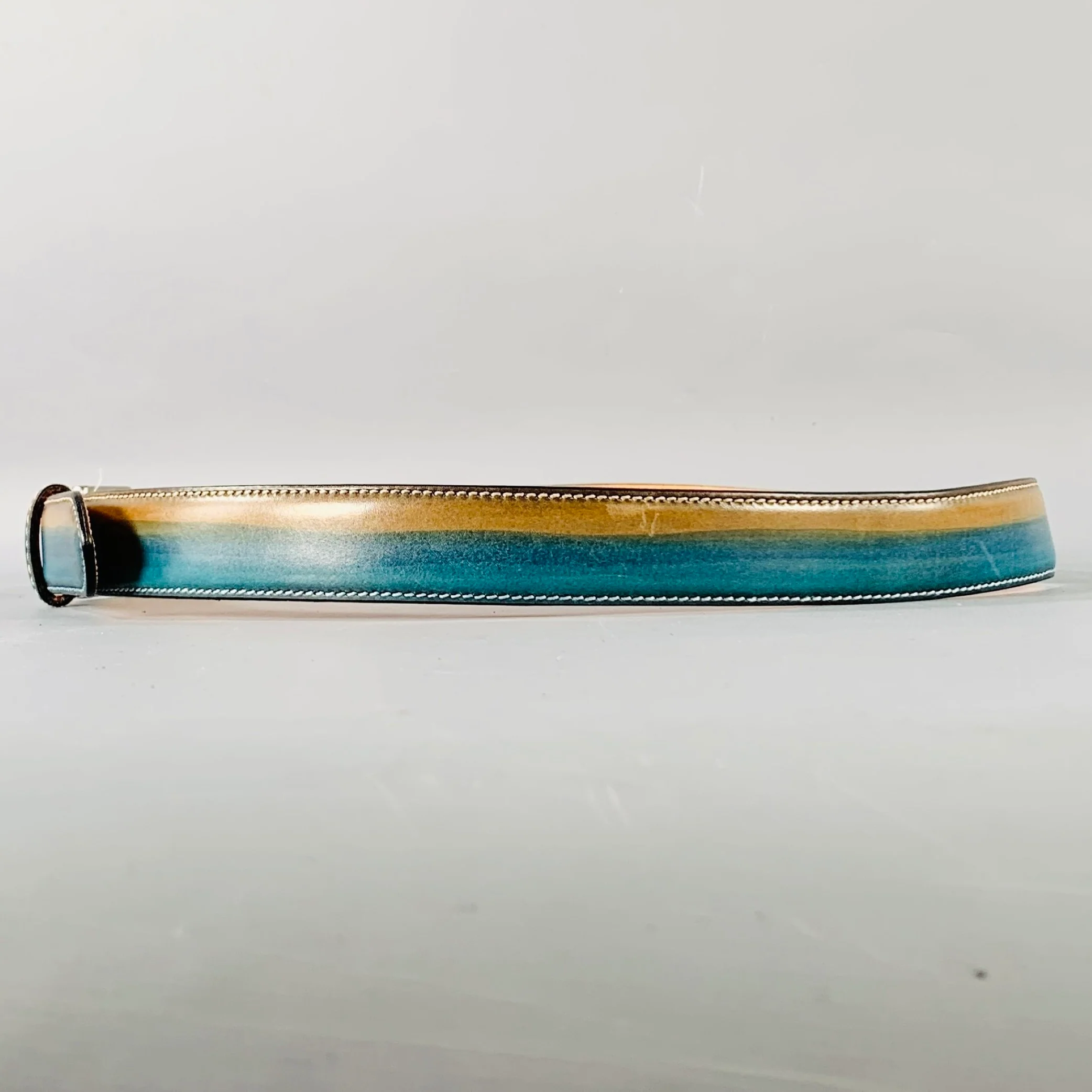 BETTANIN & VENTURI Size 34 Teal Taupe Dip Dyed Leather Belt - Image 4