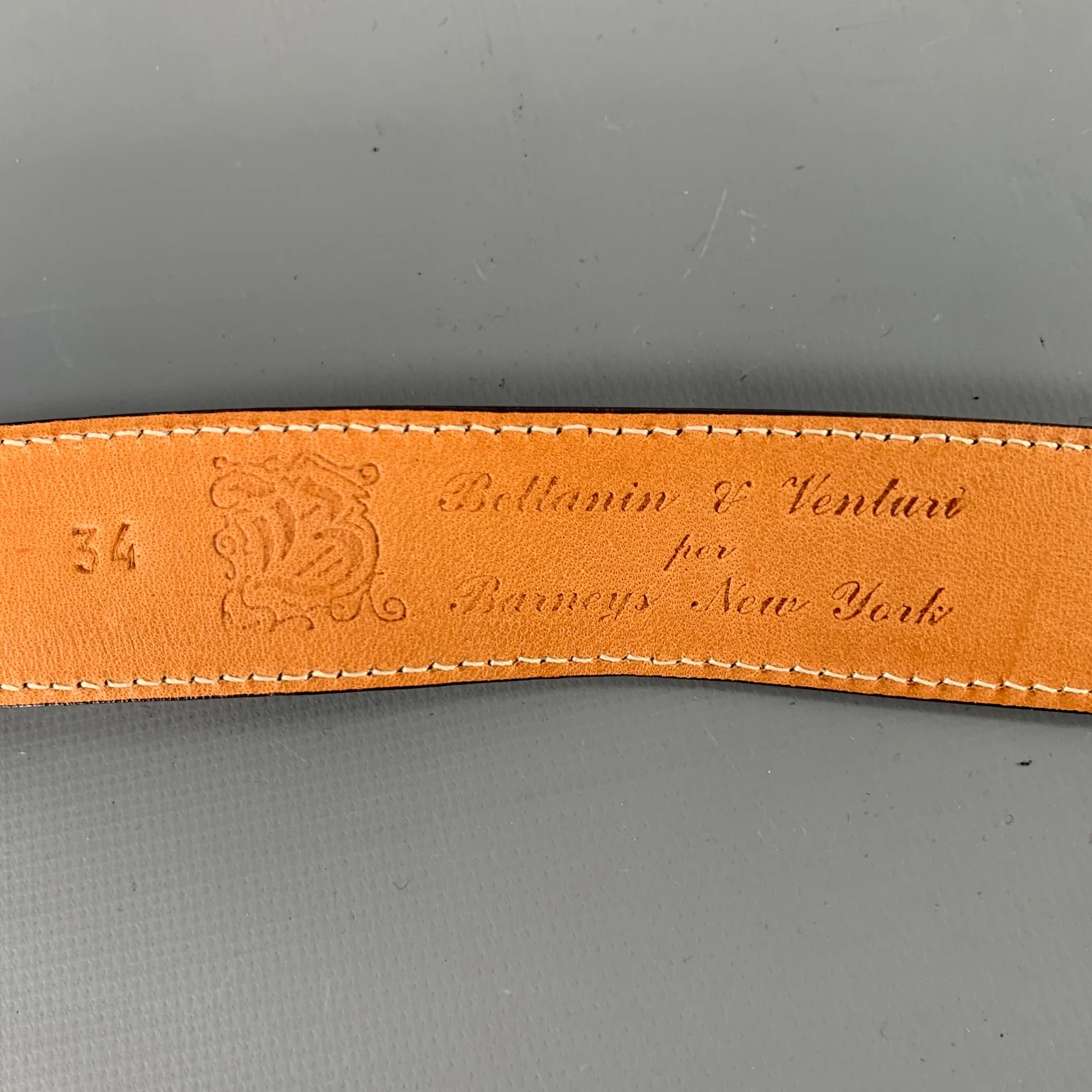 BETTANIN & VENTURI Size 34 Teal Taupe Dip Dyed Leather Belt - Image 5