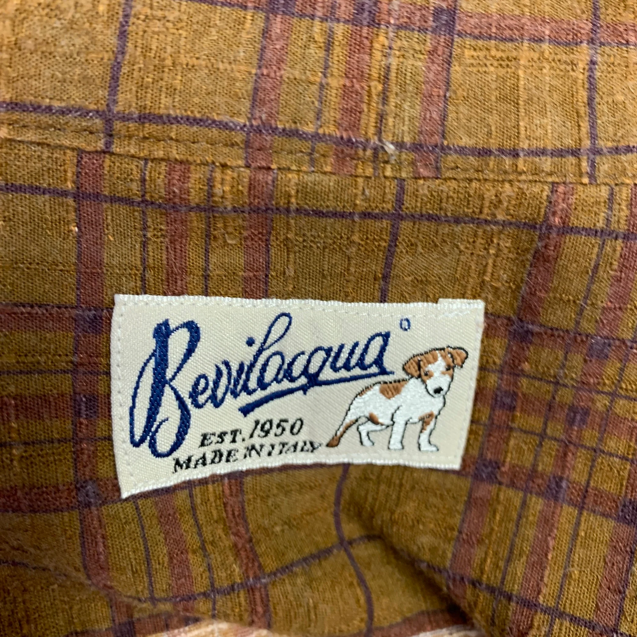 BEVILACQUA Size XL Brown Purple Checkered Cotton Blend Long Sleeve Shirt - Image 5