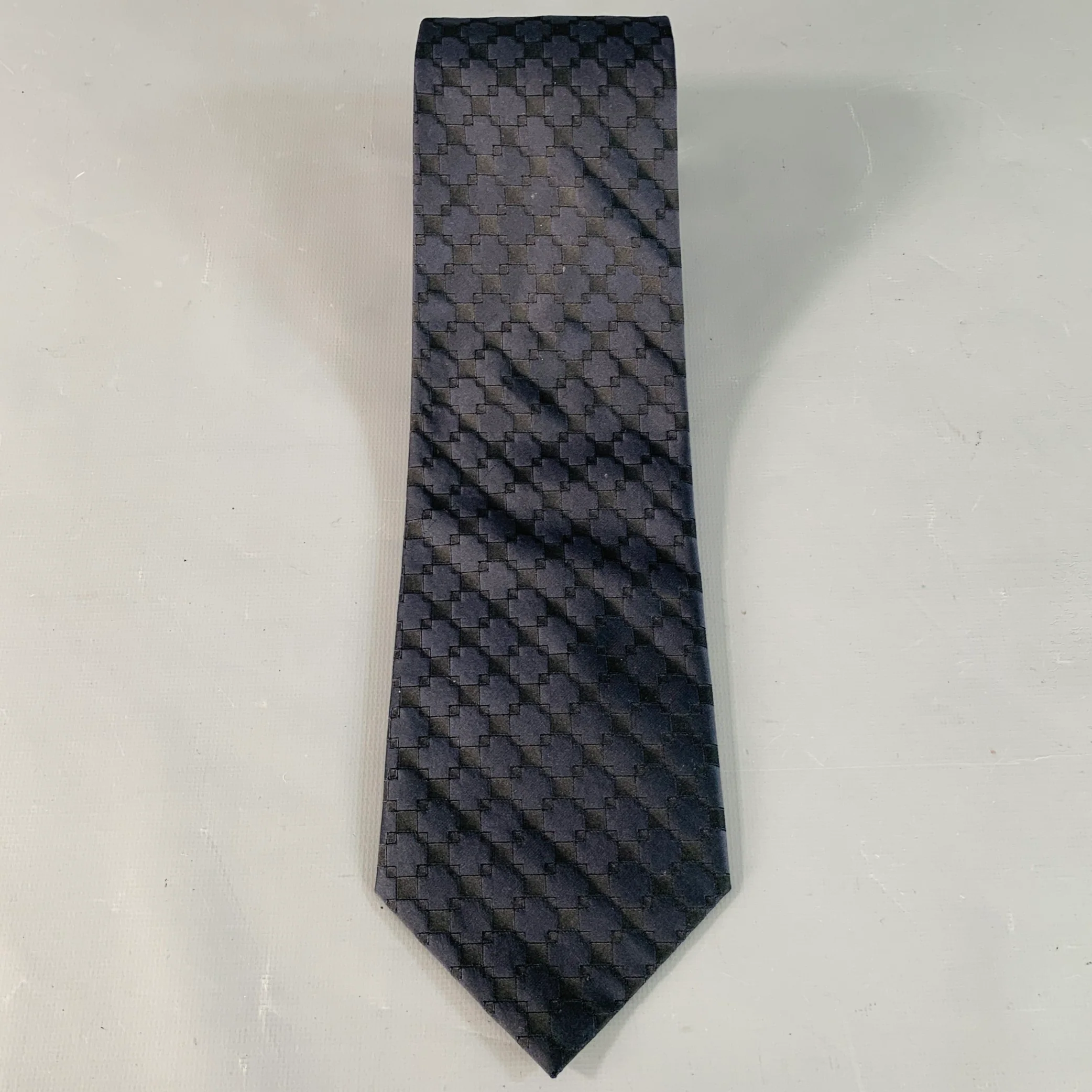 BIAGIOTTI UOMO Black Navy Checkered Silk Jacquard Tie - Image 3