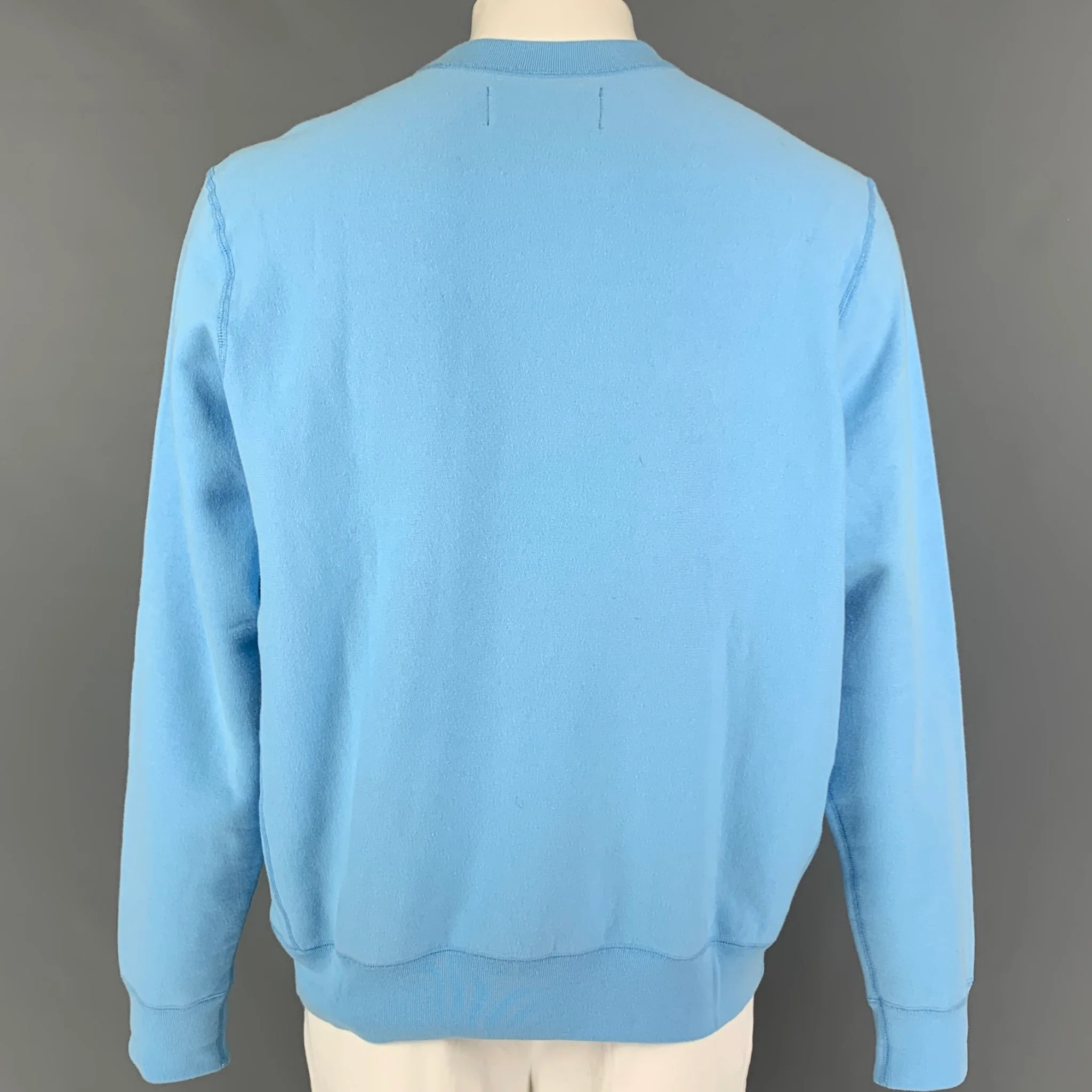 BIANCA CHANDON Size XL Light Blue Black Graphic Cotton Crew-Neck Pullover - Image 3