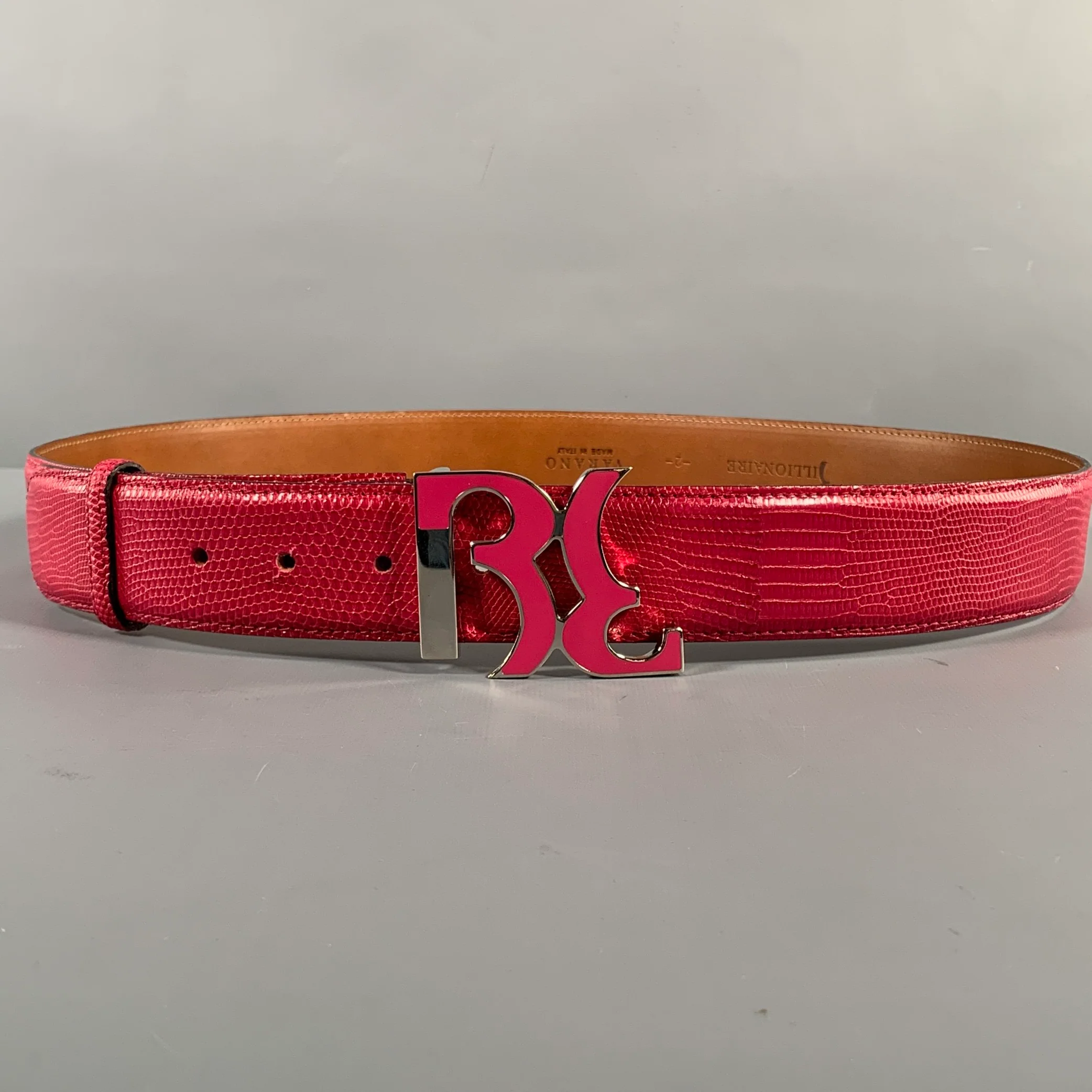 BILLIONAIRE COUTURE Size 40 Pink Textured Lizard Leather Belt