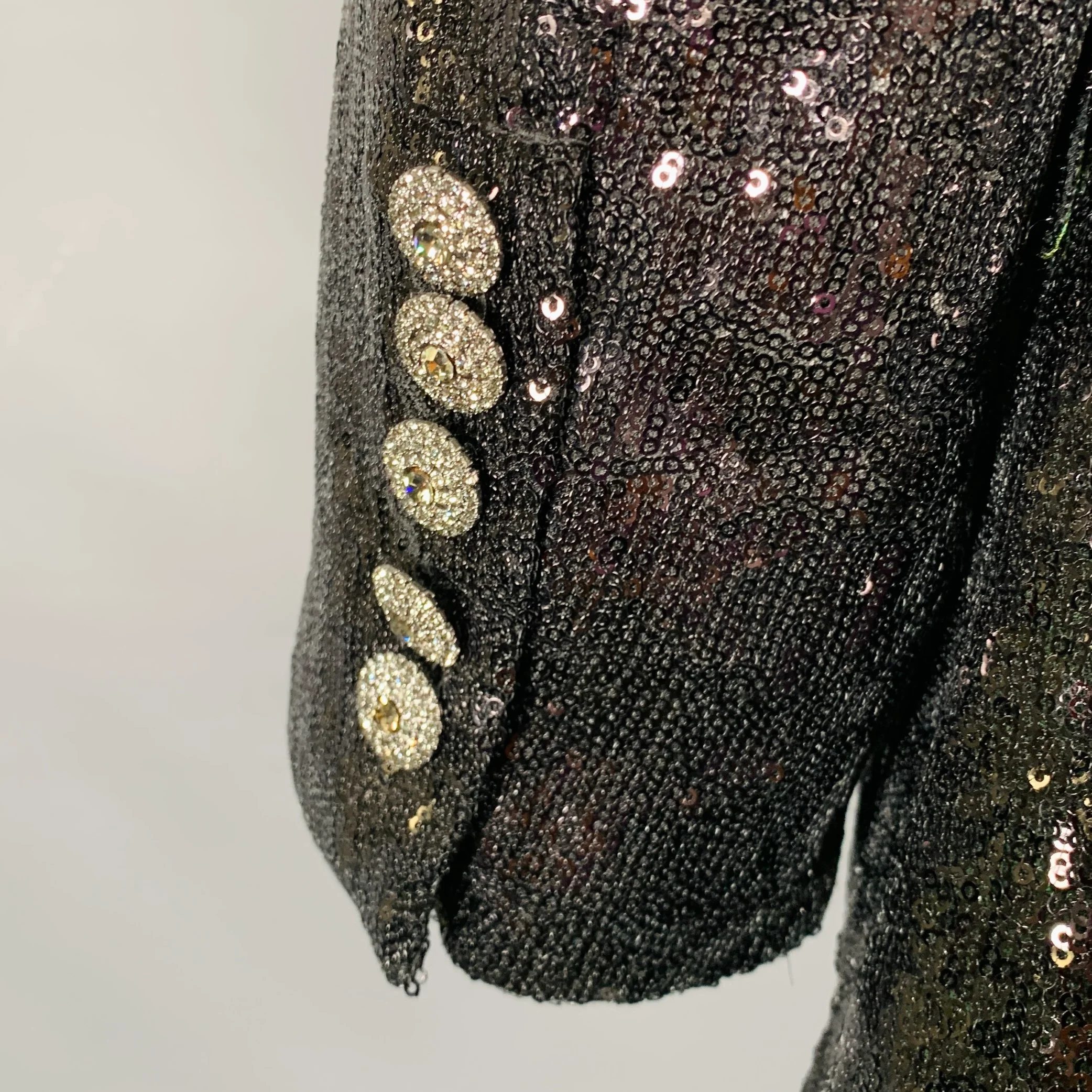 BILLIONAIRE COUTURE Size 48 Black Sequined Polyester Peak Lapel Sport Coat - Image 5