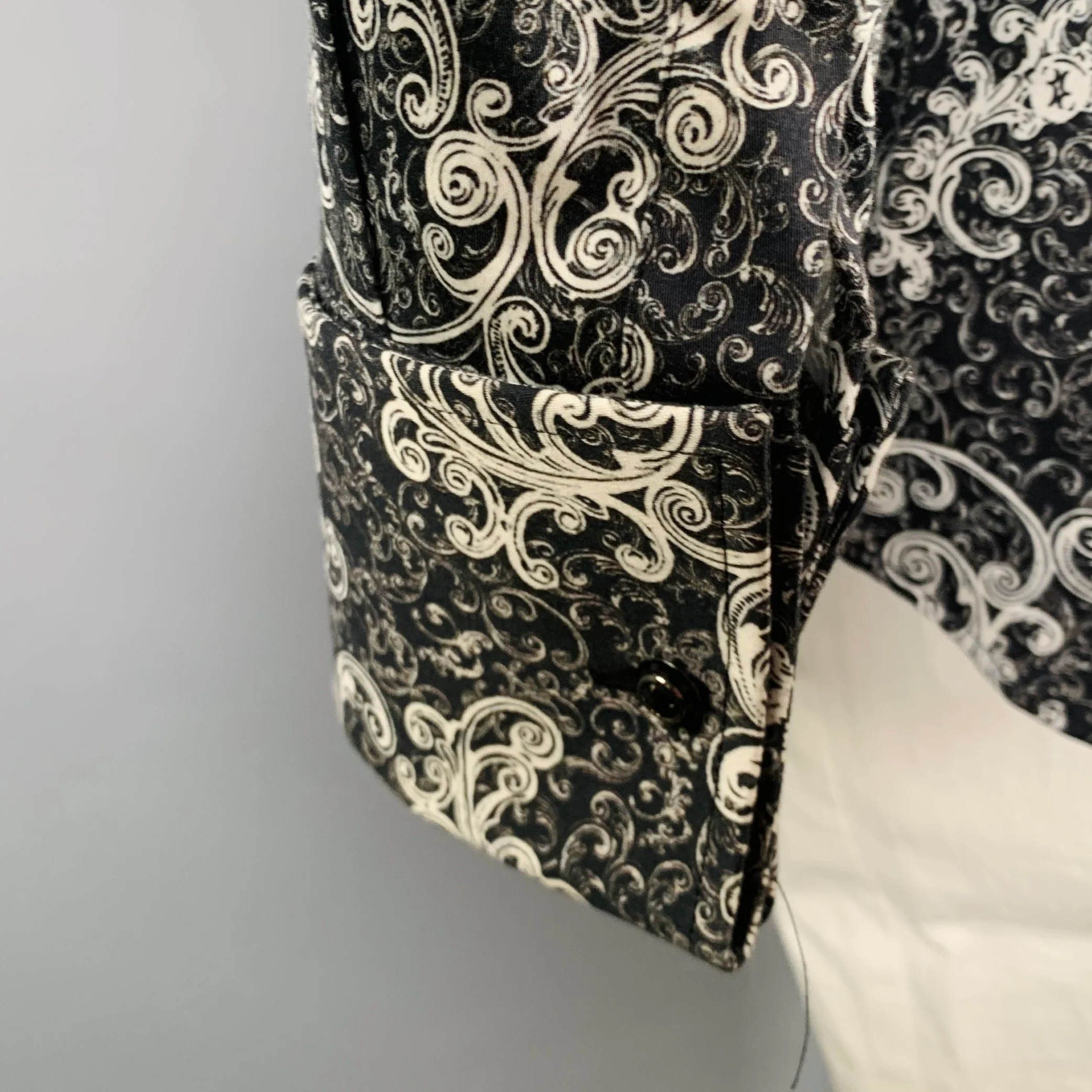 BILLIONAIRE COUTURE Size XL Black White Print Cotton Blend Long Sleeve Shirt - Image 5