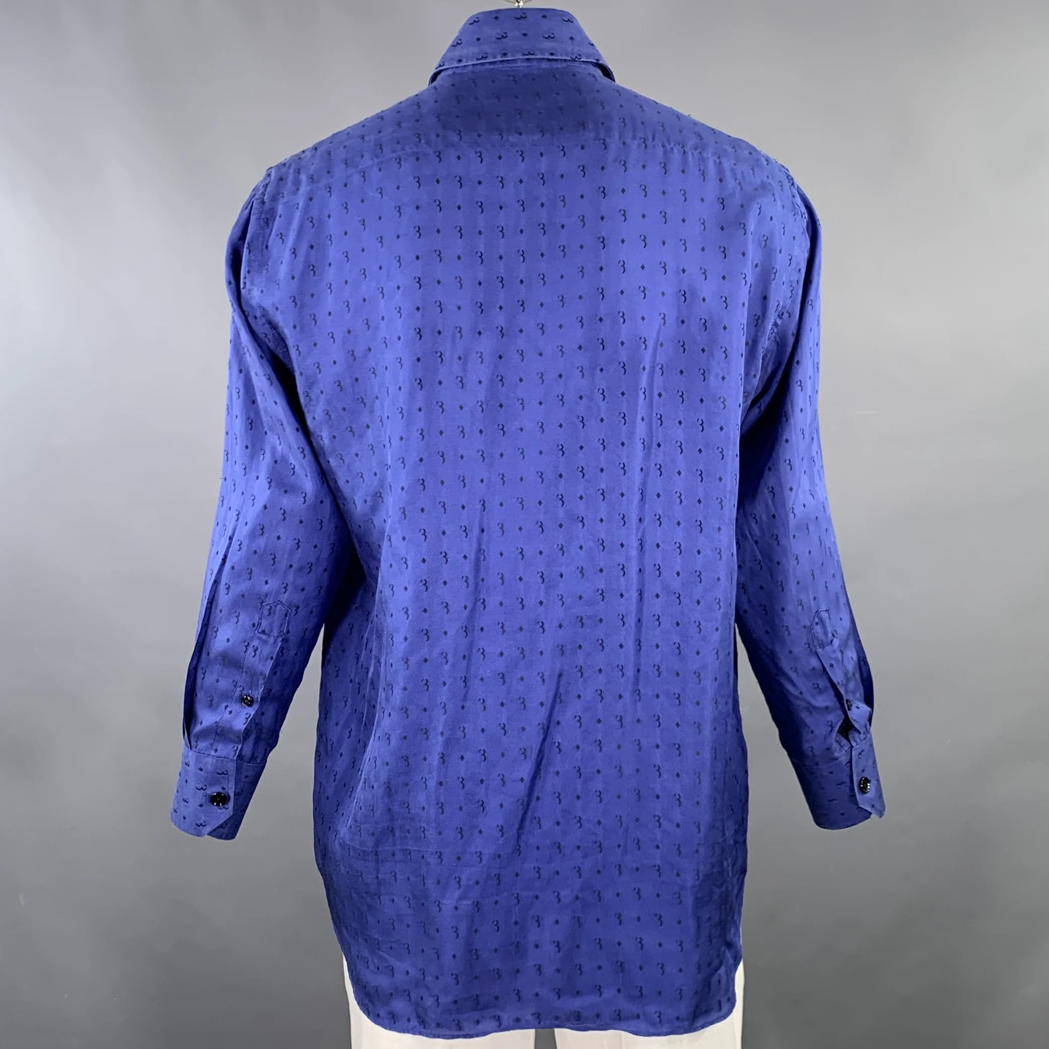 BILLIONAIRE COUTURE Size XL Blue Black Monogram Twill Long Sleeve Shirt - Image 4