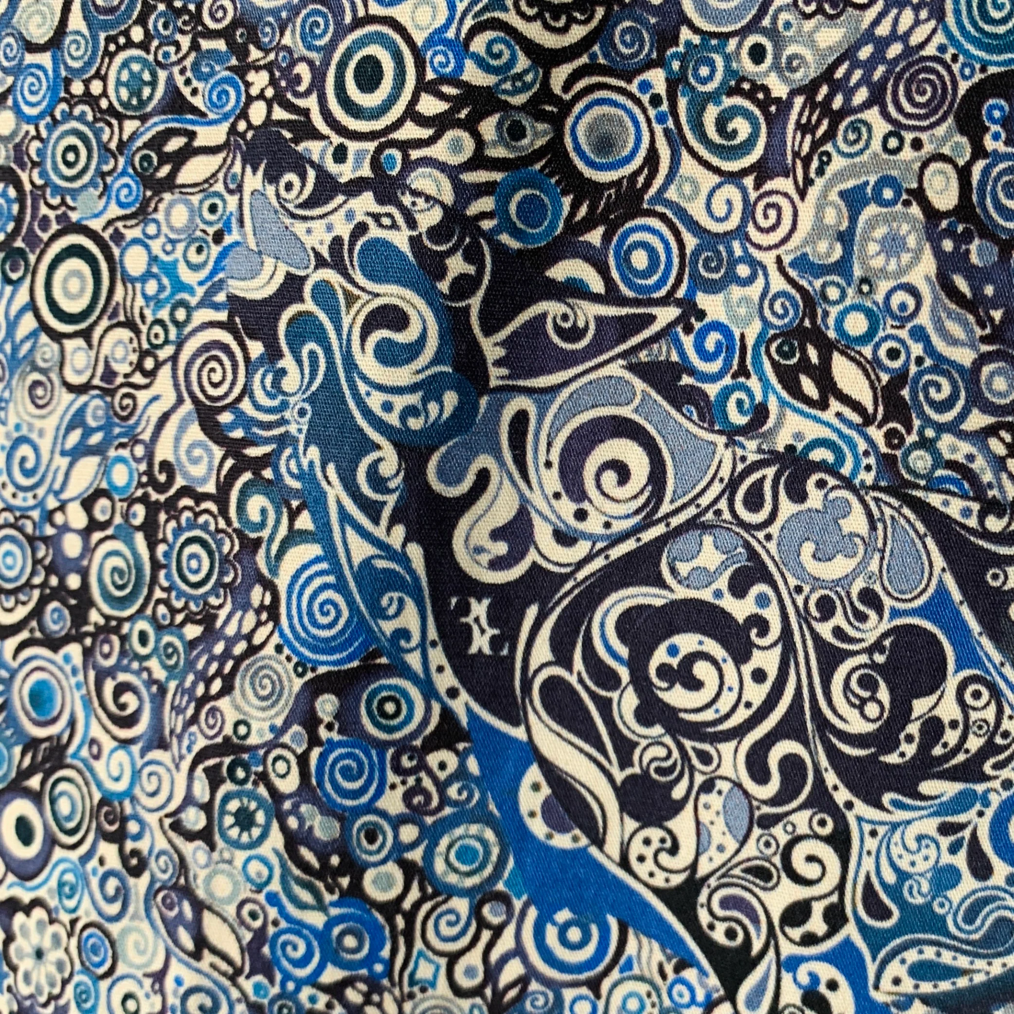 BILLIONAIRE COUTURE Size XL Blue Black White Swirls Wolf Long Sleeve Shirt - Image 5