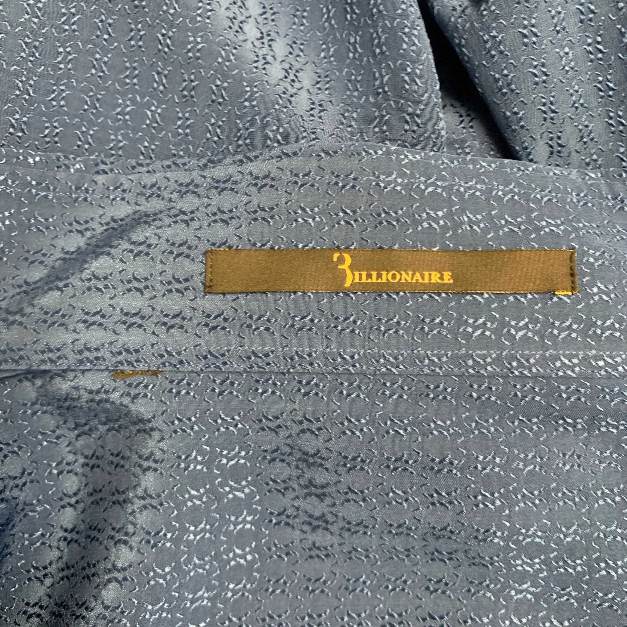 BILLIONAIRE COUTURE Size XL Blue Jacquard Silk Button Up Long Sleeve Shirt - Image 5