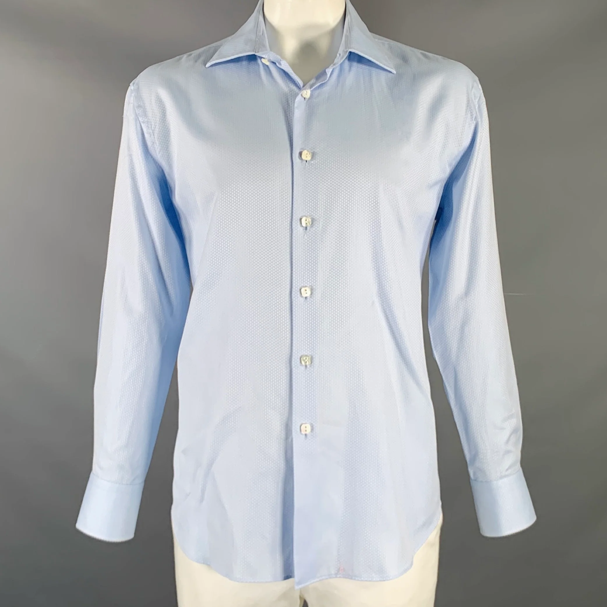 BILLIONAIRE COUTURE Size XL Blue Light Blue Jacquard Cotton Long Sleeve Shirt